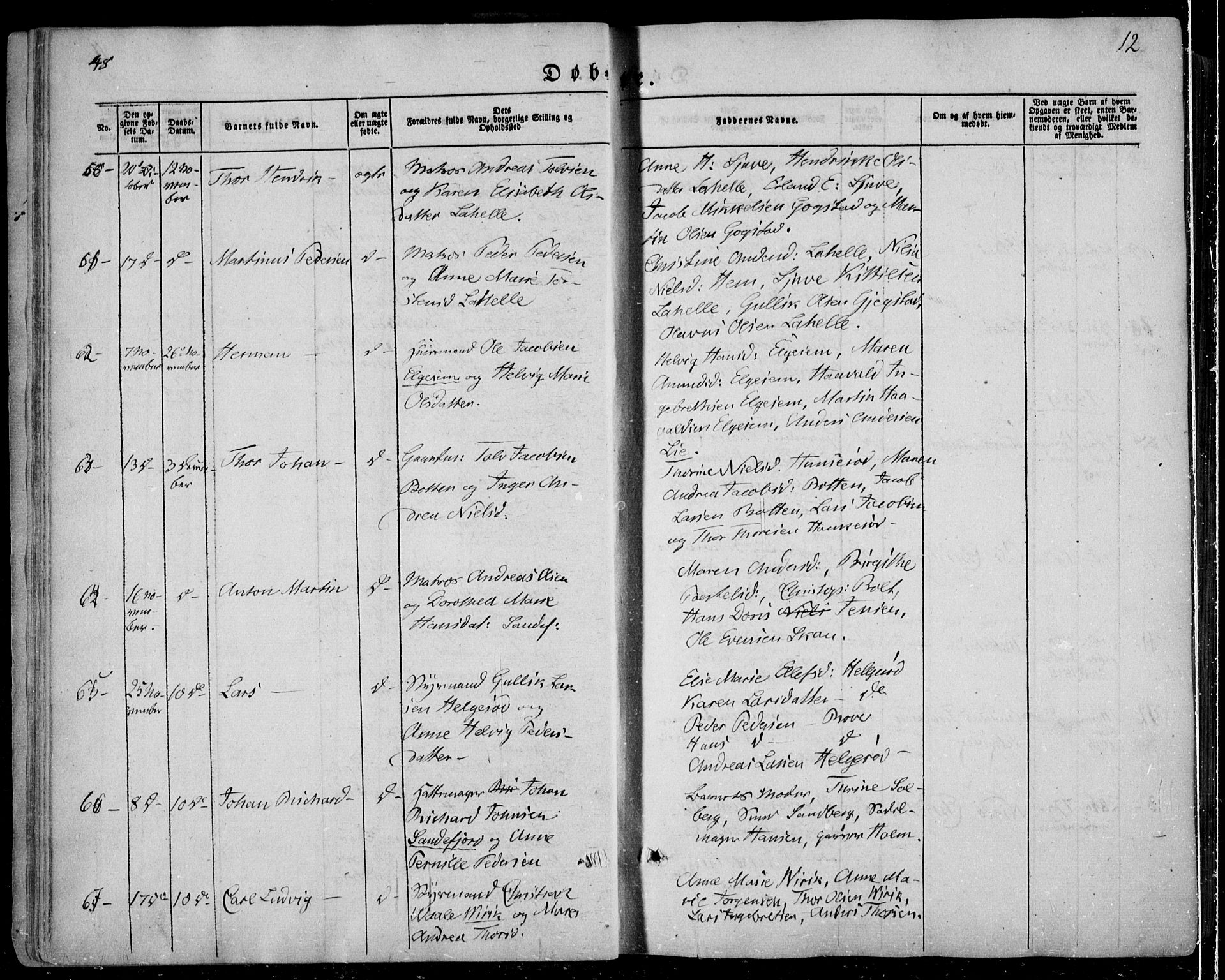 Sandar kirkebøker, SAKO/A-243/F/Fa/L0006: Parish register (official) no. 6, 1847-1860, p. 12