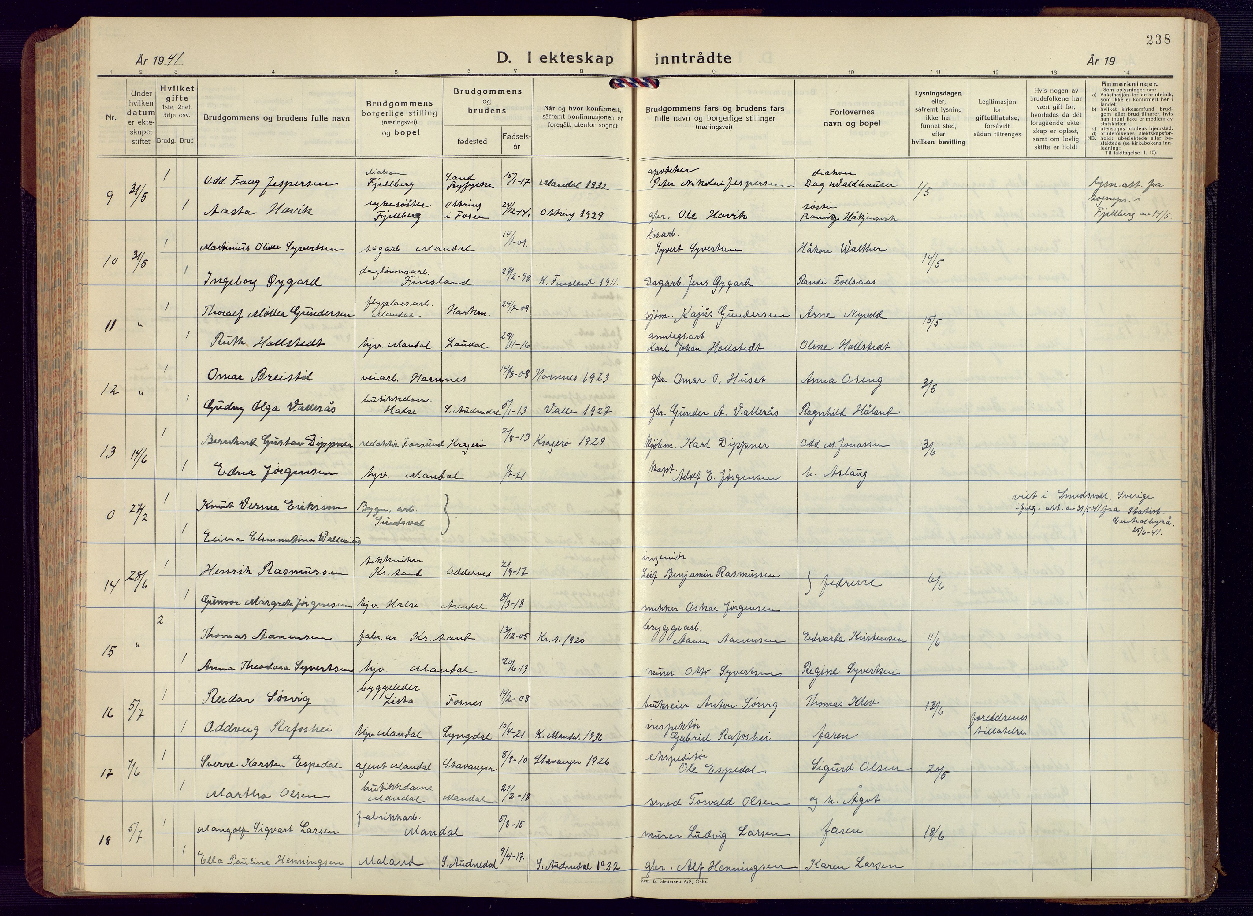 Mandal sokneprestkontor, AV/SAK-1111-0030/F/Fb/Fbc/L0002: Parish register (copy) no. B 2, 1931-1949, p. 238