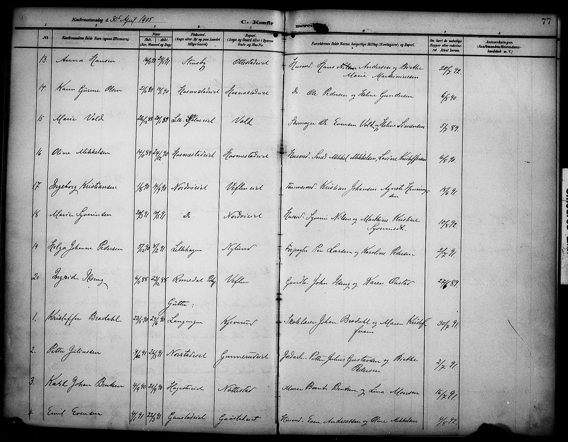 Stange prestekontor, AV/SAH-PREST-002/K/L0022: Parish register (official) no. 22, 1903-1914, p. 77