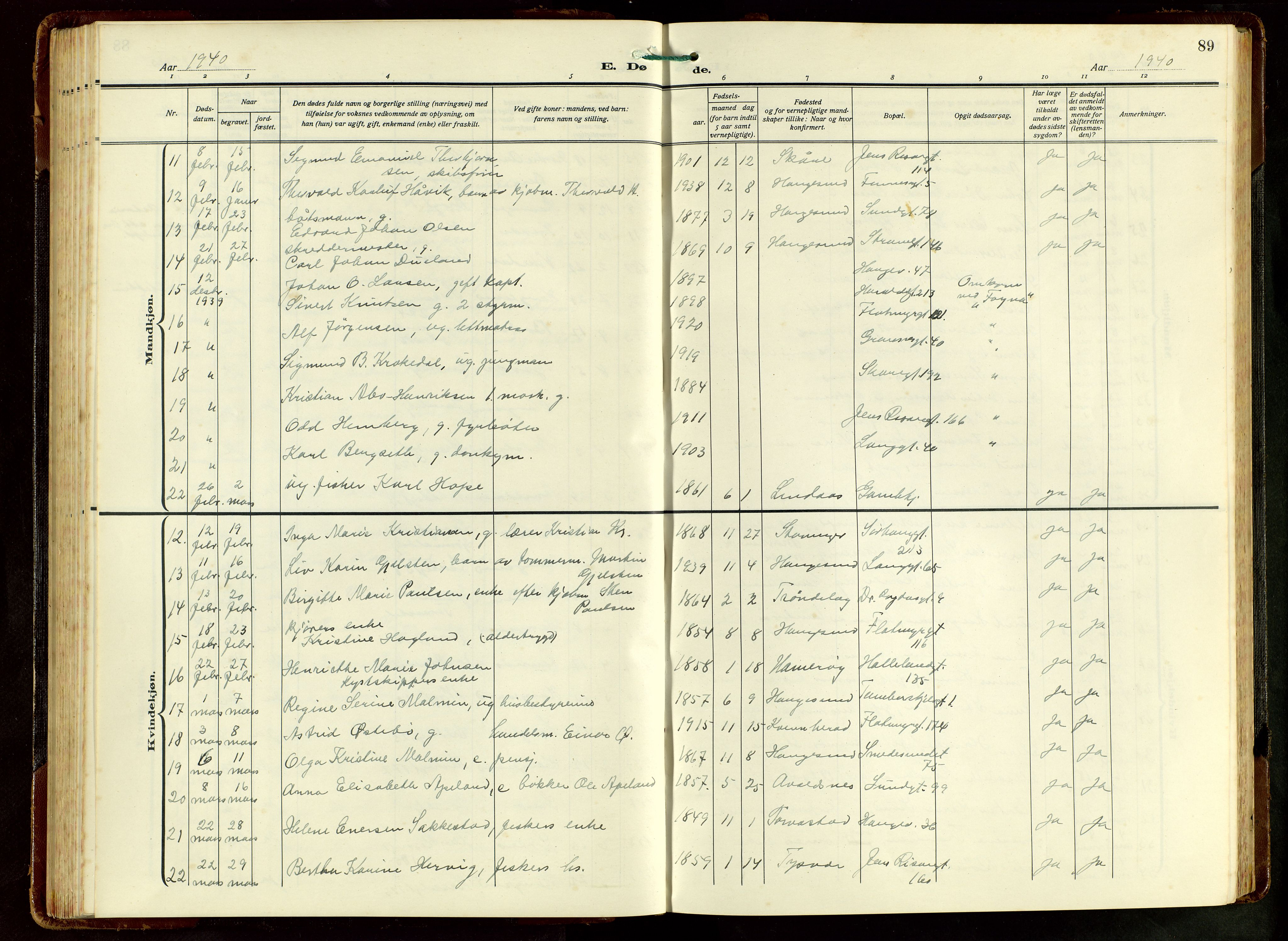 Haugesund sokneprestkontor, SAST/A -101863/H/Ha/Hab/L0012: Parish register (copy) no. B 12, 1930-1958, p. 89