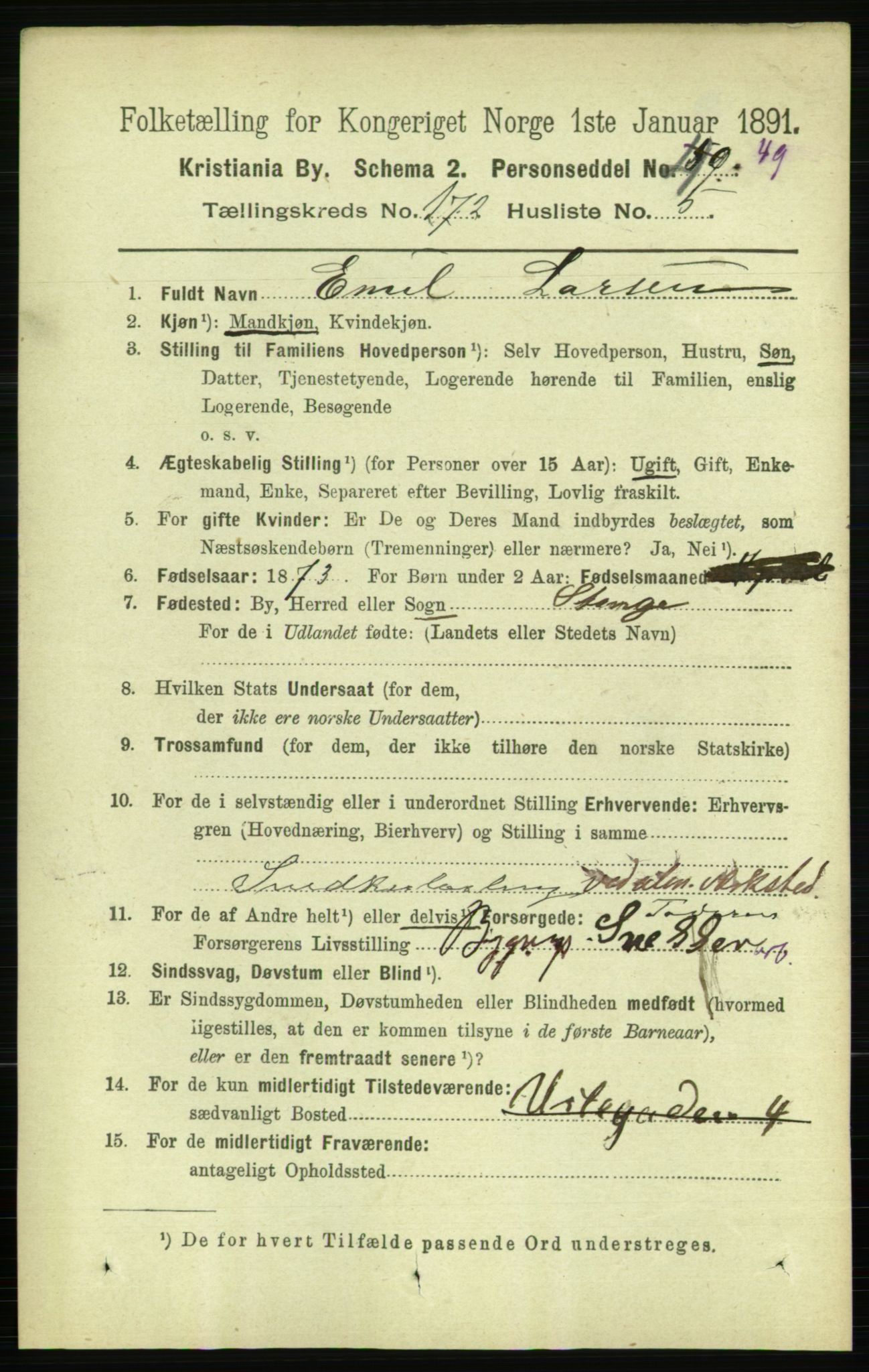 RA, 1891 census for 0301 Kristiania, 1891, p. 102001