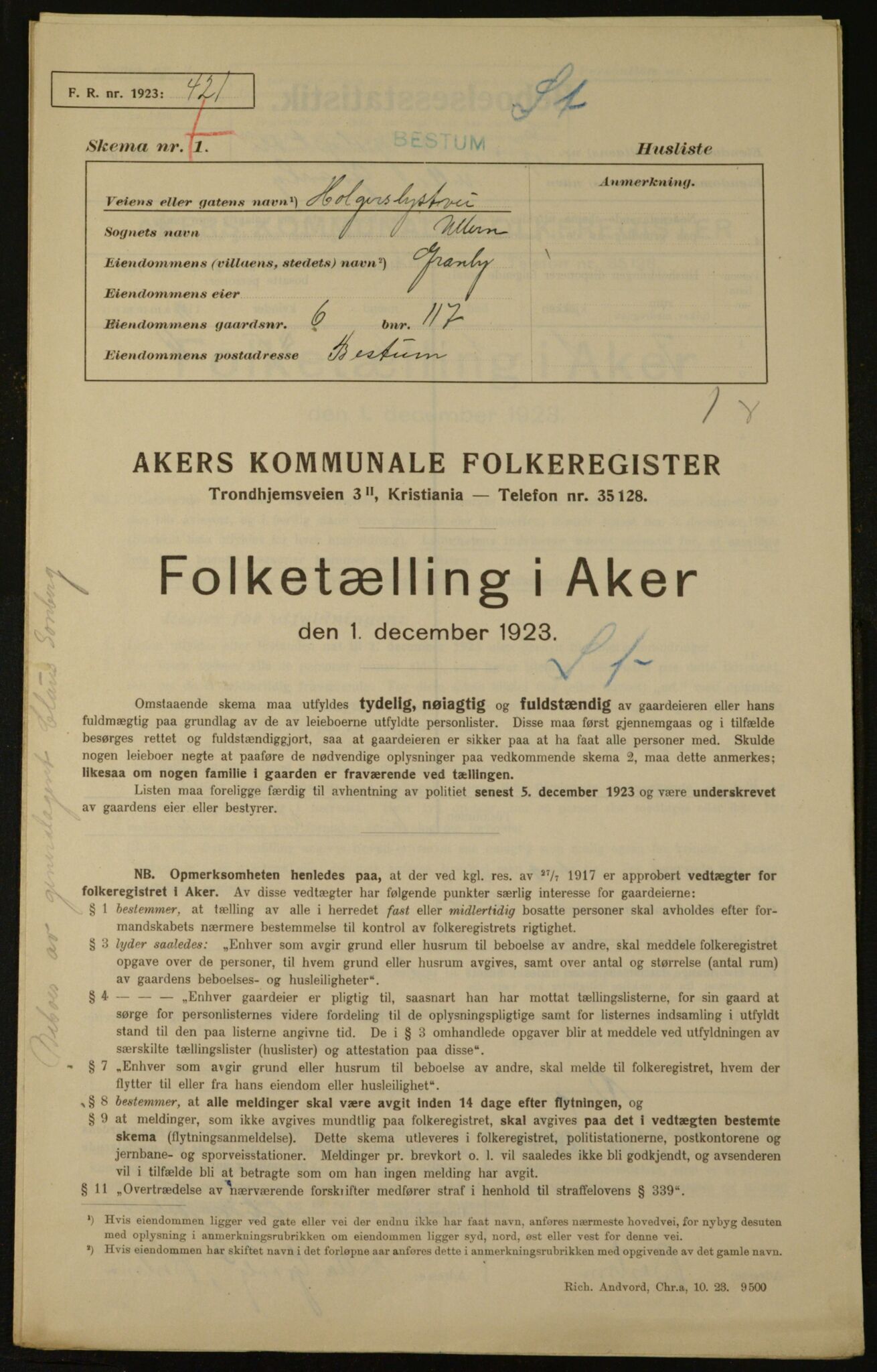 , Municipal Census 1923 for Aker, 1923, p. 2618