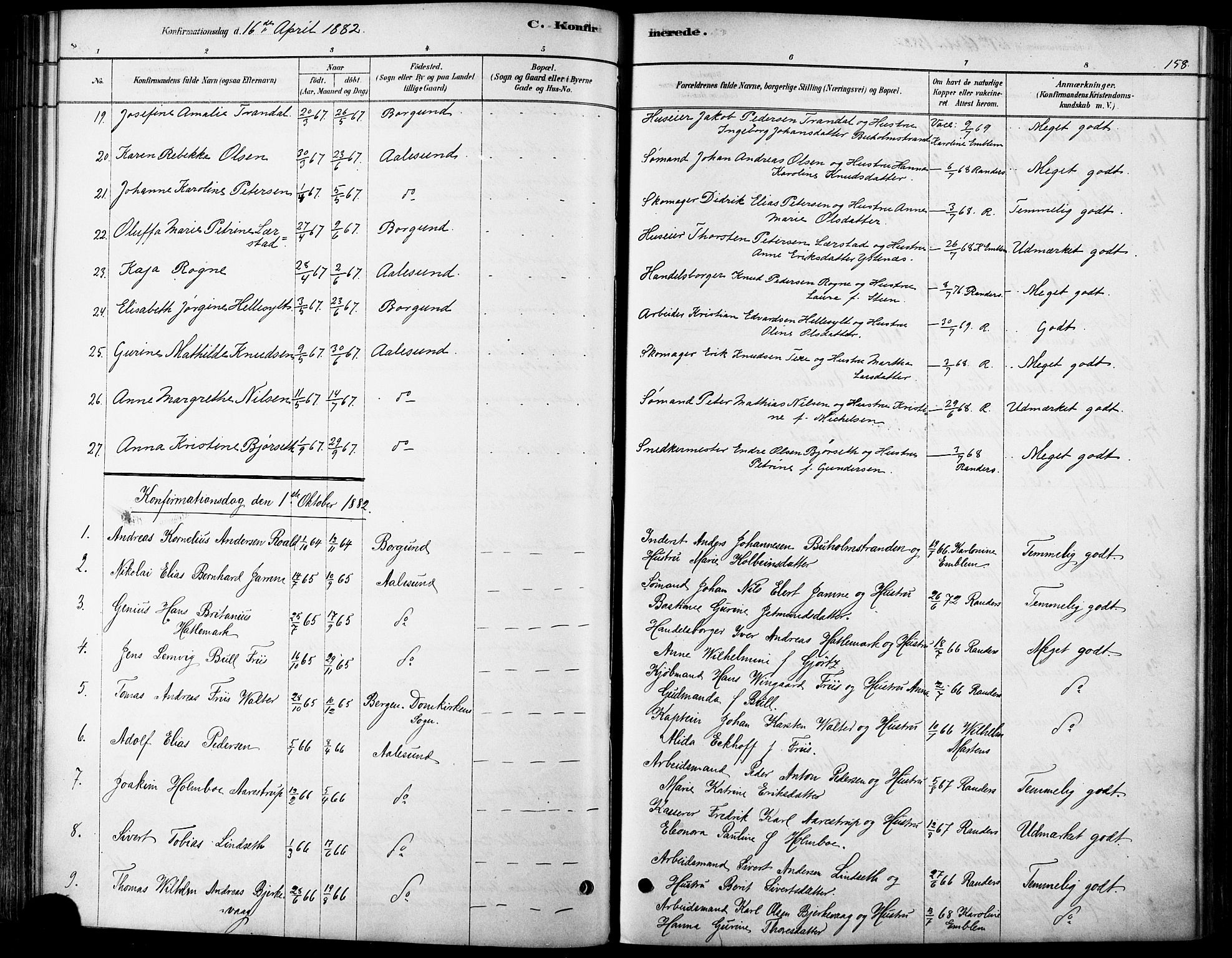 Ministerialprotokoller, klokkerbøker og fødselsregistre - Møre og Romsdal, AV/SAT-A-1454/529/L0454: Parish register (official) no. 529A04, 1878-1885, p. 158