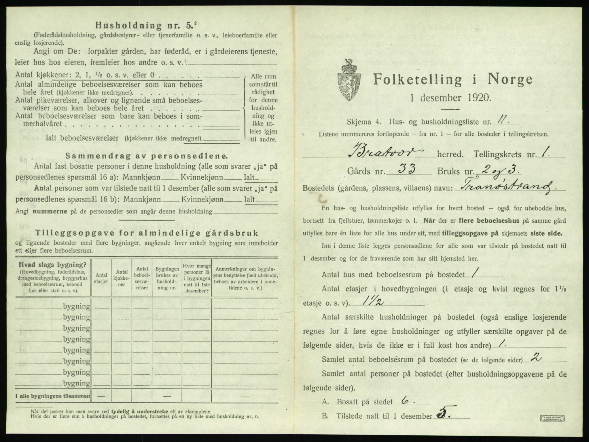 SAT, 1920 census for Brattvær, 1920, p. 50