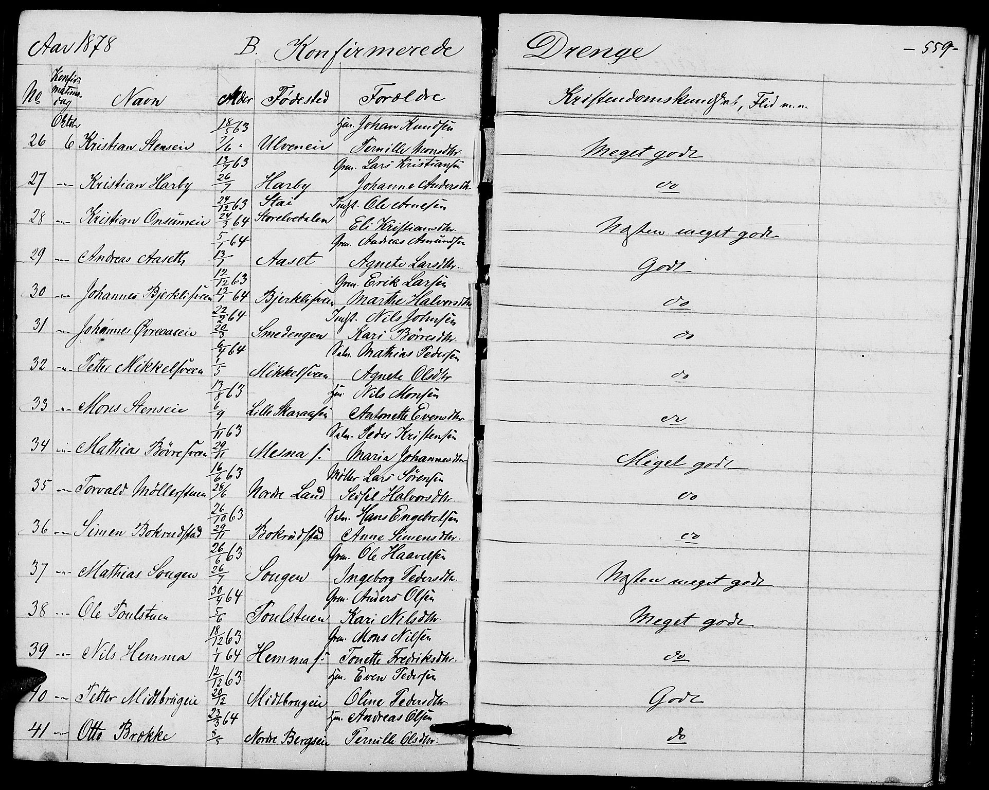 Ringsaker prestekontor, AV/SAH-PREST-014/L/La/L0008: Parish register (copy) no. 8, 1870-1878, p. 559