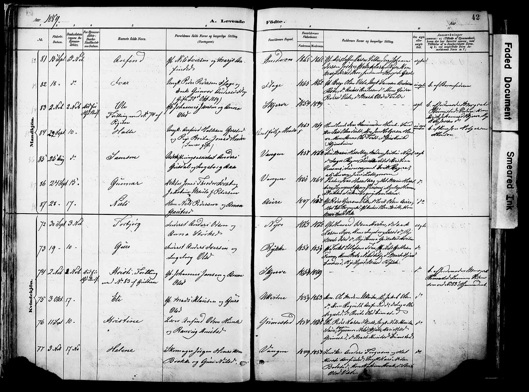 Voss sokneprestembete, AV/SAB-A-79001/H/Haa: Parish register (official) no. A 21, 1887-1903, p. 42