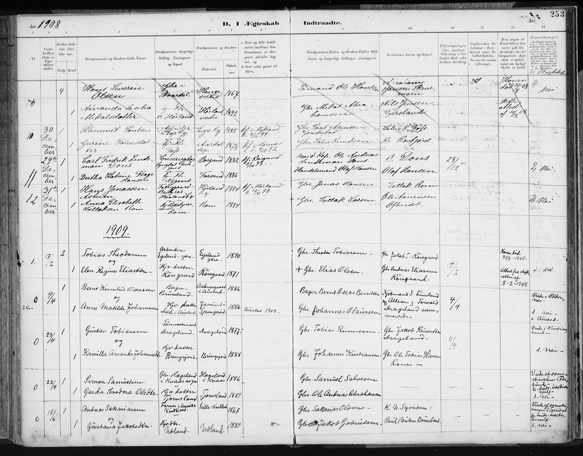 Lyngdal sokneprestkontor, AV/SAK-1111-0029/F/Fa/Fac/L0012: Parish register (official) no. A 12, 1894-1918, p. 253