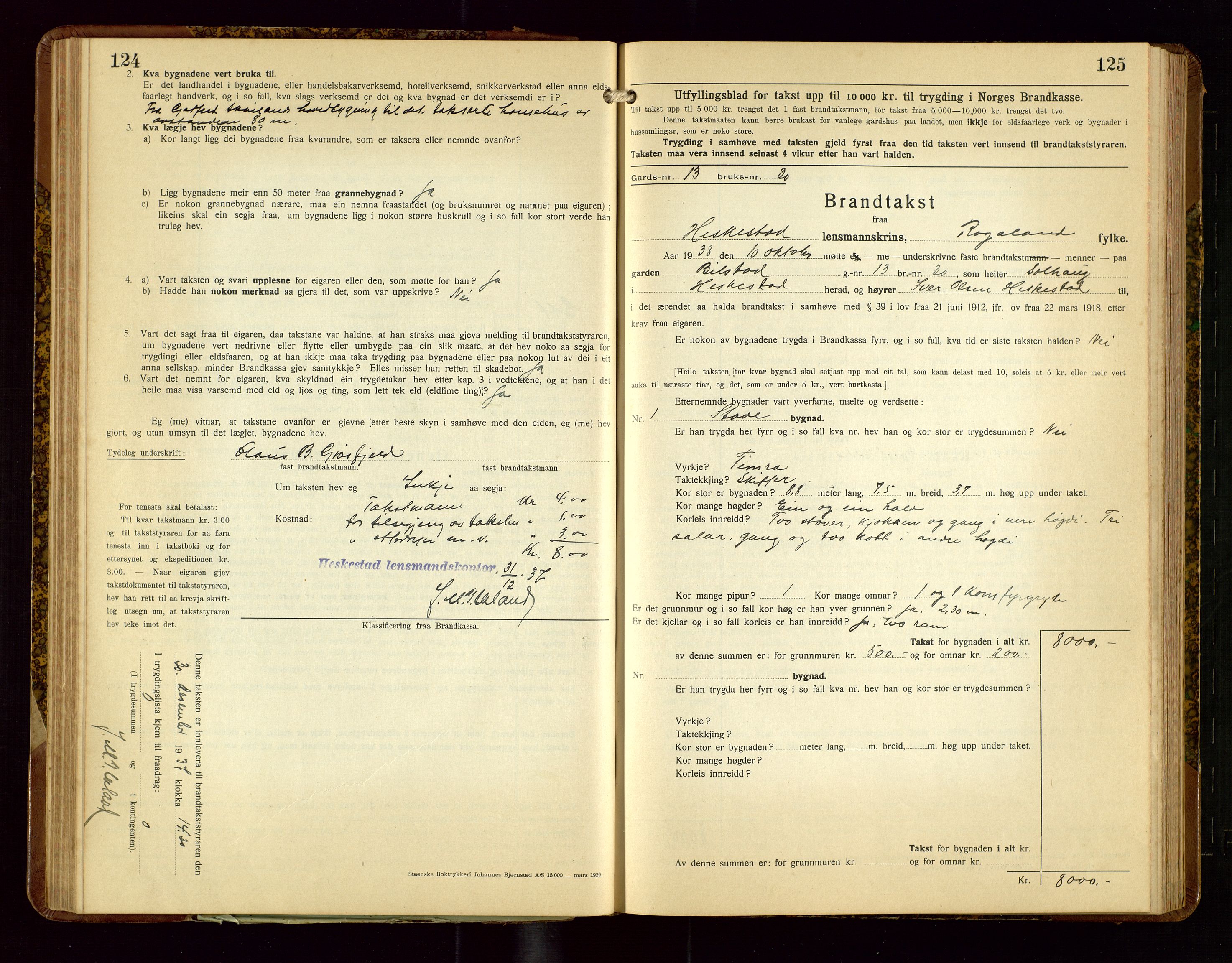 Heskestad lensmannskontor, AV/SAST-A-100304/Gob/L0004: "Brandtakstbok", 1934-1946, p. 124-125