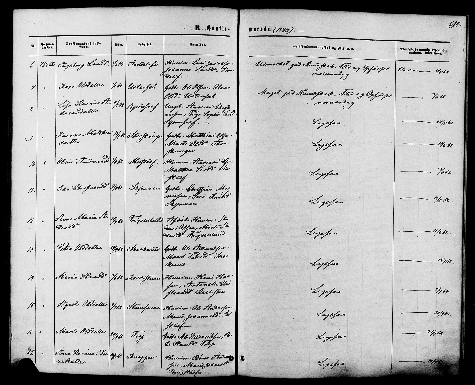 Vardal prestekontor, AV/SAH-PREST-100/H/Ha/Haa/L0007: Parish register (official) no. 7, 1867-1878, p. 234