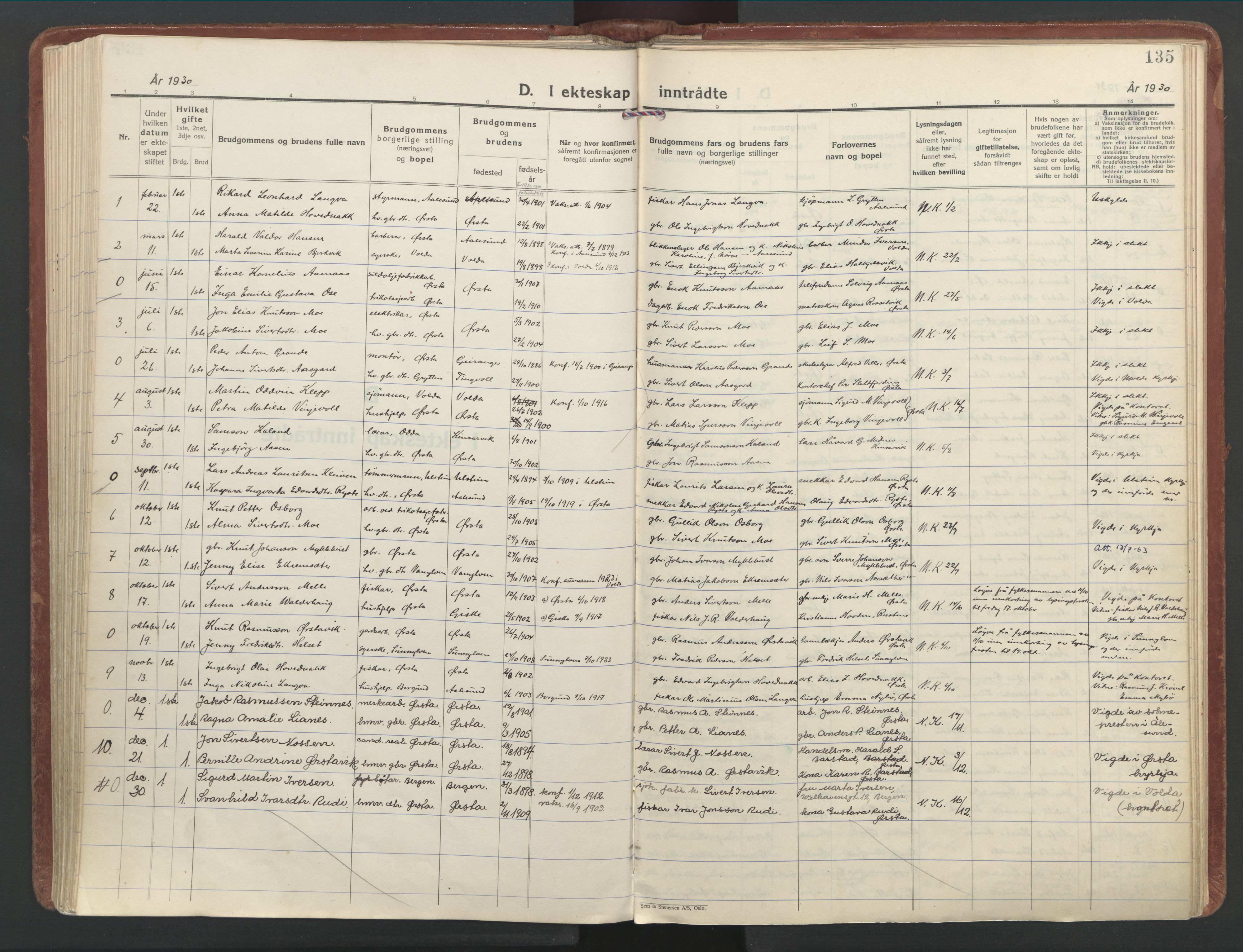 Ministerialprotokoller, klokkerbøker og fødselsregistre - Møre og Romsdal, AV/SAT-A-1454/513/L0181: Parish register (official) no. 513A08, 1930-1943, p. 135