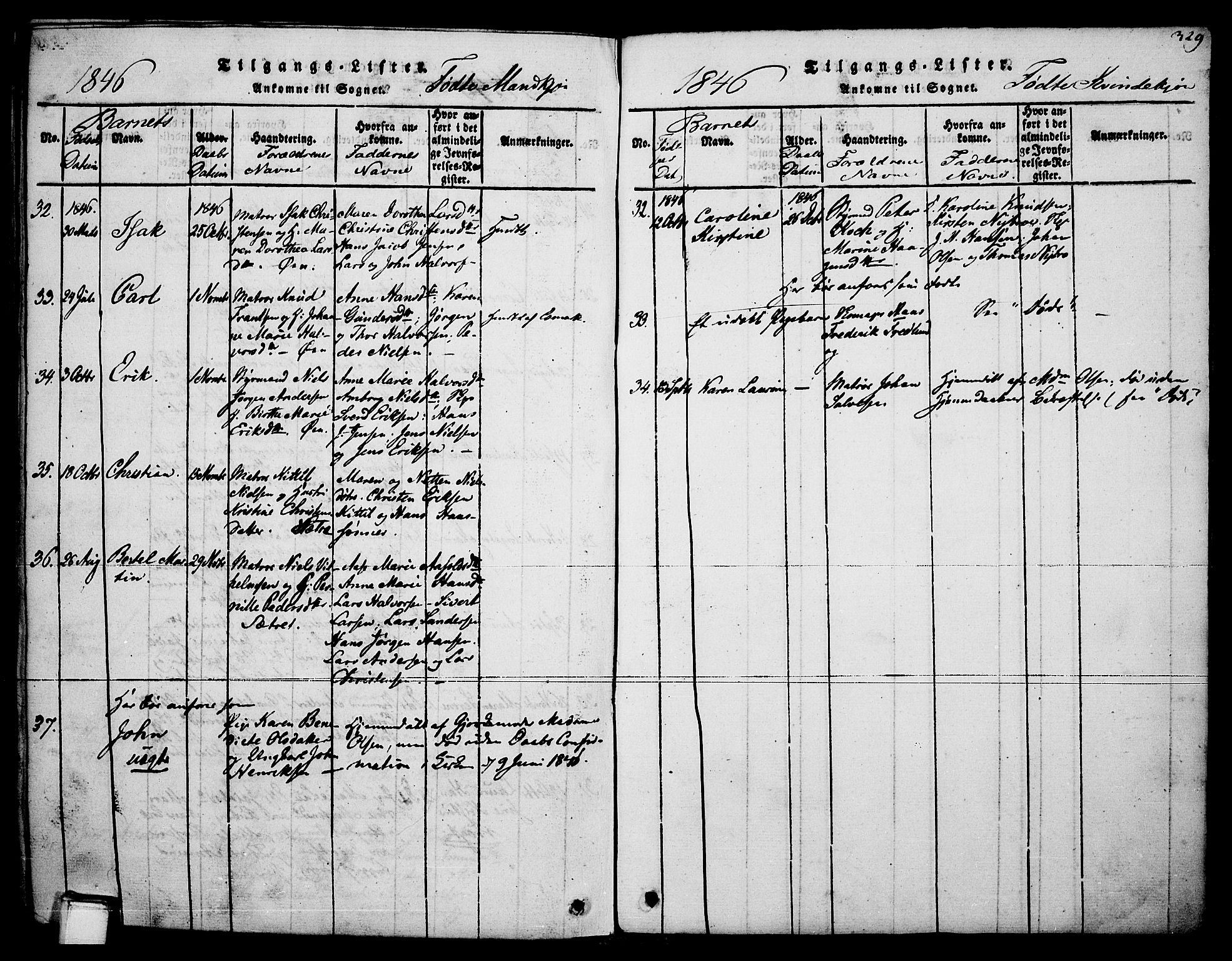 Brevik kirkebøker, SAKO/A-255/F/Fa/L0004: Parish register (official) no. 4, 1814-1846, p. 329