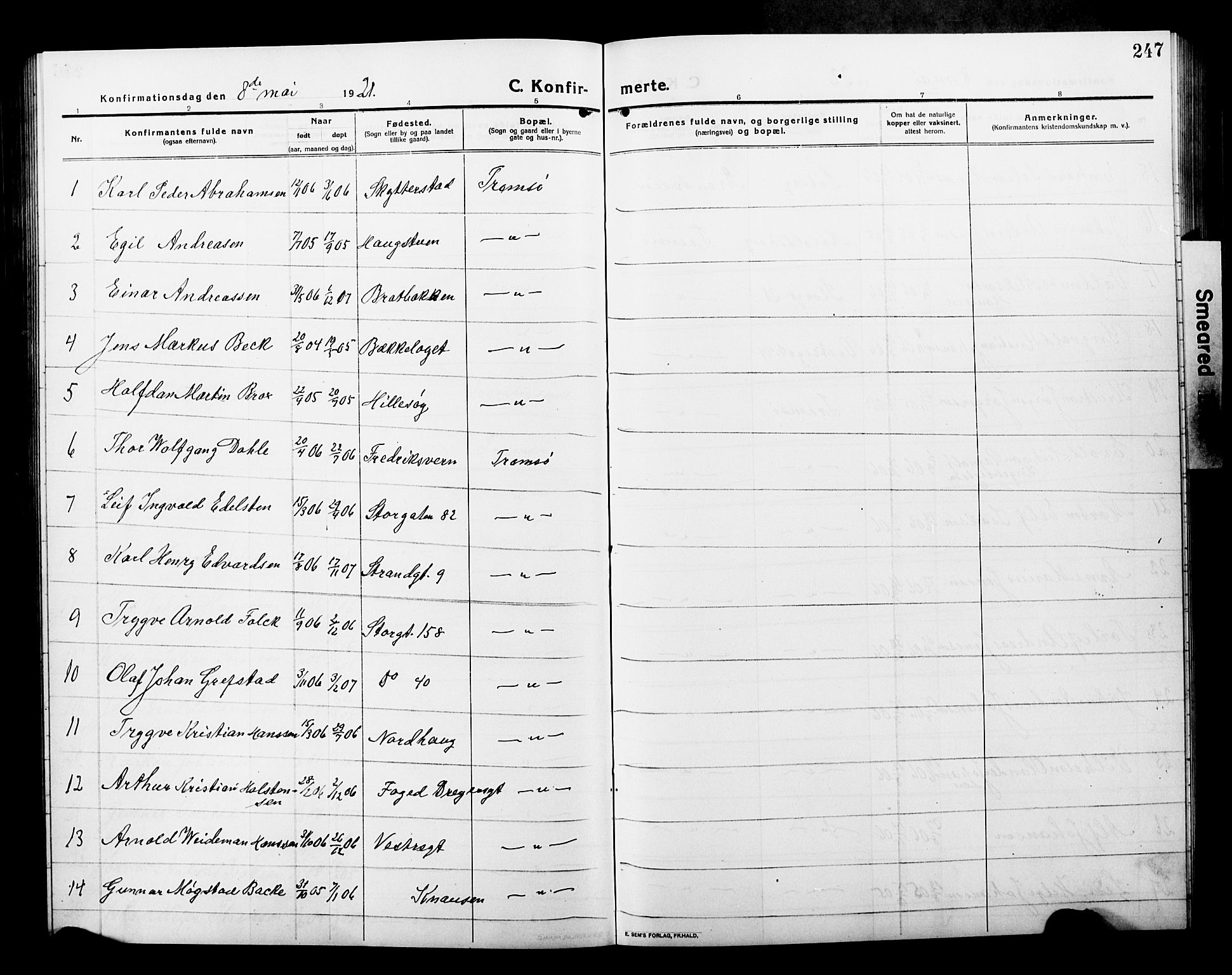 Tromsø sokneprestkontor/stiftsprosti/domprosti, SATØ/S-1343/G/Gb/L0009klokker: Parish register (copy) no. 9, 1915-1925, p. 247