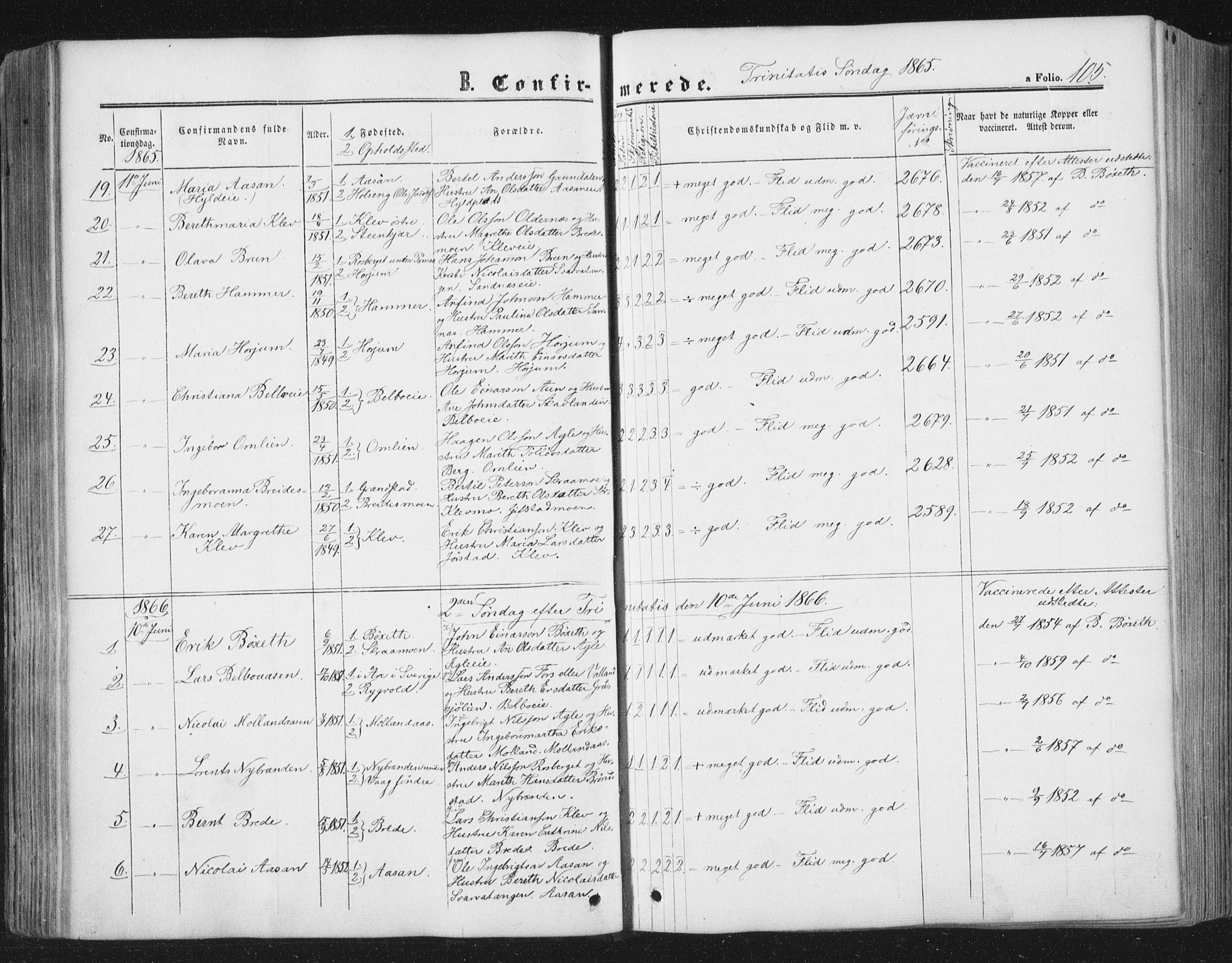 Ministerialprotokoller, klokkerbøker og fødselsregistre - Nord-Trøndelag, SAT/A-1458/749/L0472: Parish register (official) no. 749A06, 1857-1873, p. 105