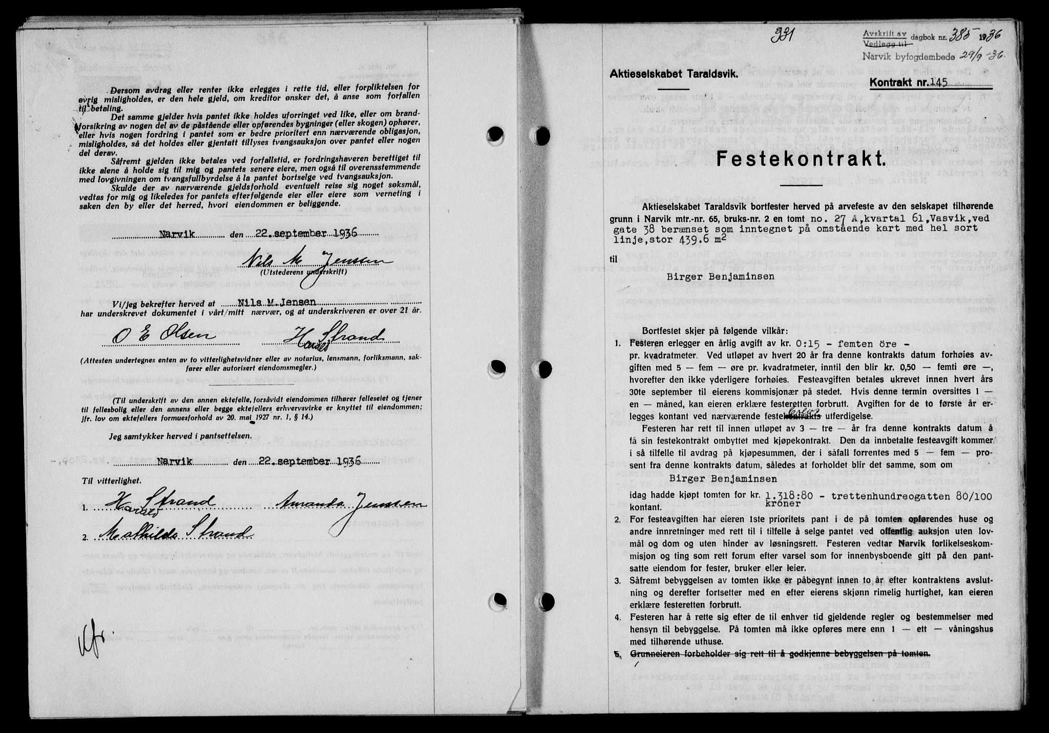 Narvik sorenskriveri, AV/SAT-A-0002/1/2/2C/2Ca/L0011: Mortgage book no. 14, 1935-1937, Deed date: 29.09.1936