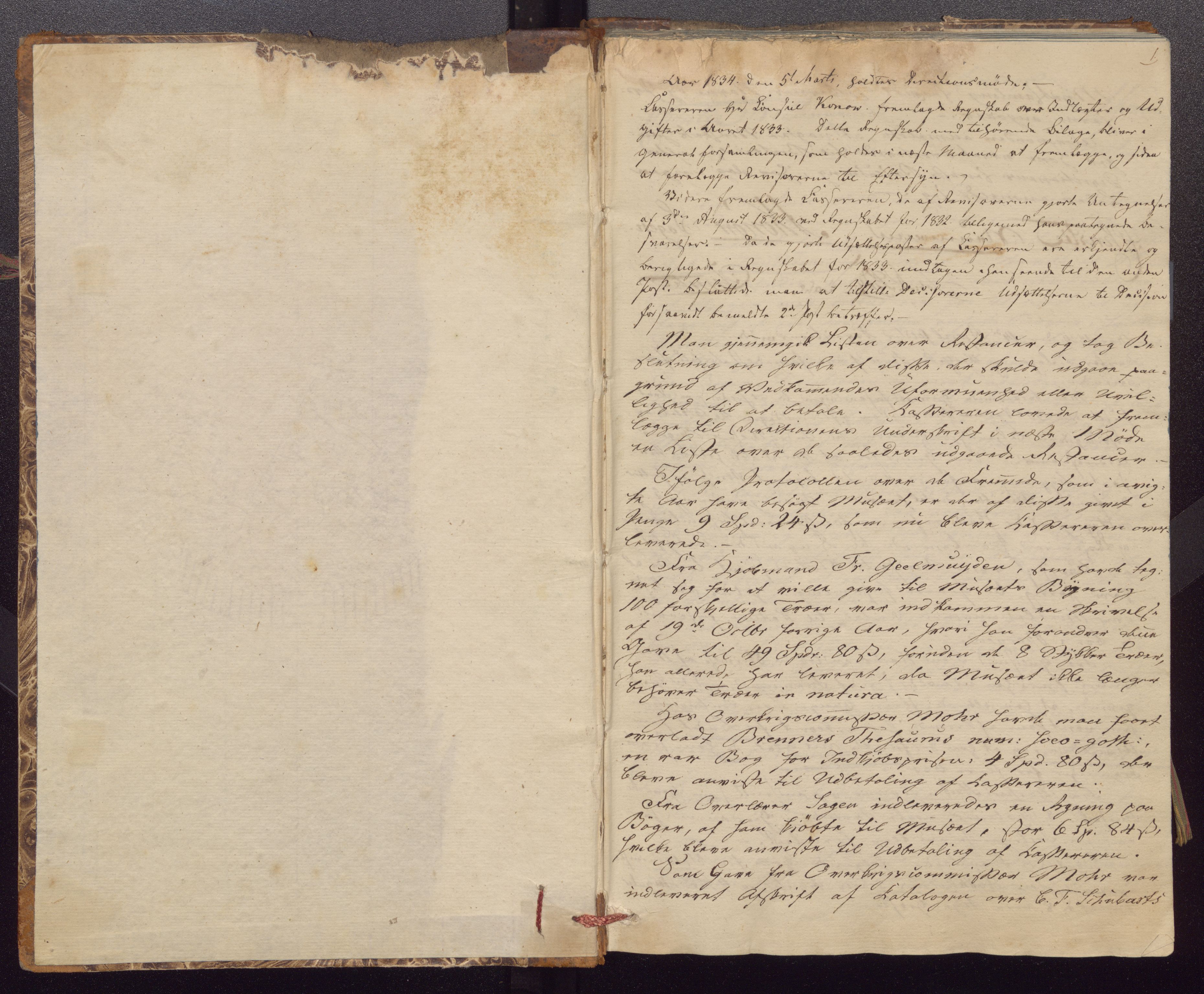 Bergens Museum, UMB/A007/A/Aa/L0004: Forhandlingsprotokoll , 1834-1845, p. 1