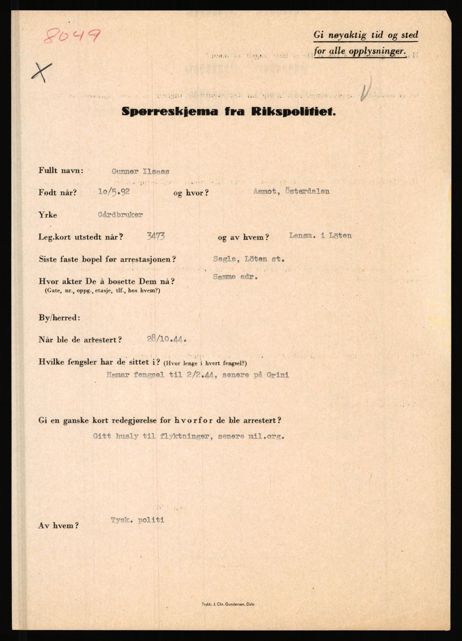 Rikspolitisjefen, AV/RA-S-1560/L/L0007: Heen, Erik C. - Iversen, Trygve, 1940-1945, p. 1085