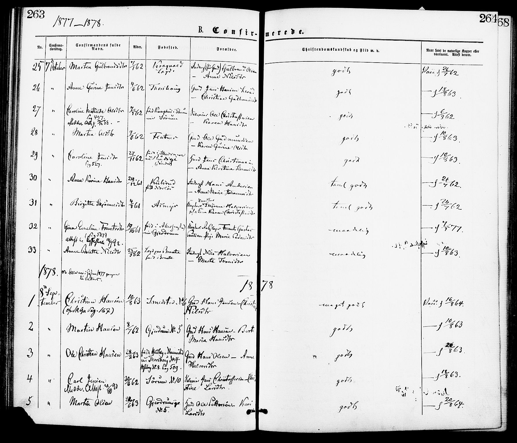 Gjerdrum prestekontor Kirkebøker, SAO/A-10412b/F/Fa/L0008: Parish register (official) no. I 8, 1867-1880, p. 263-264