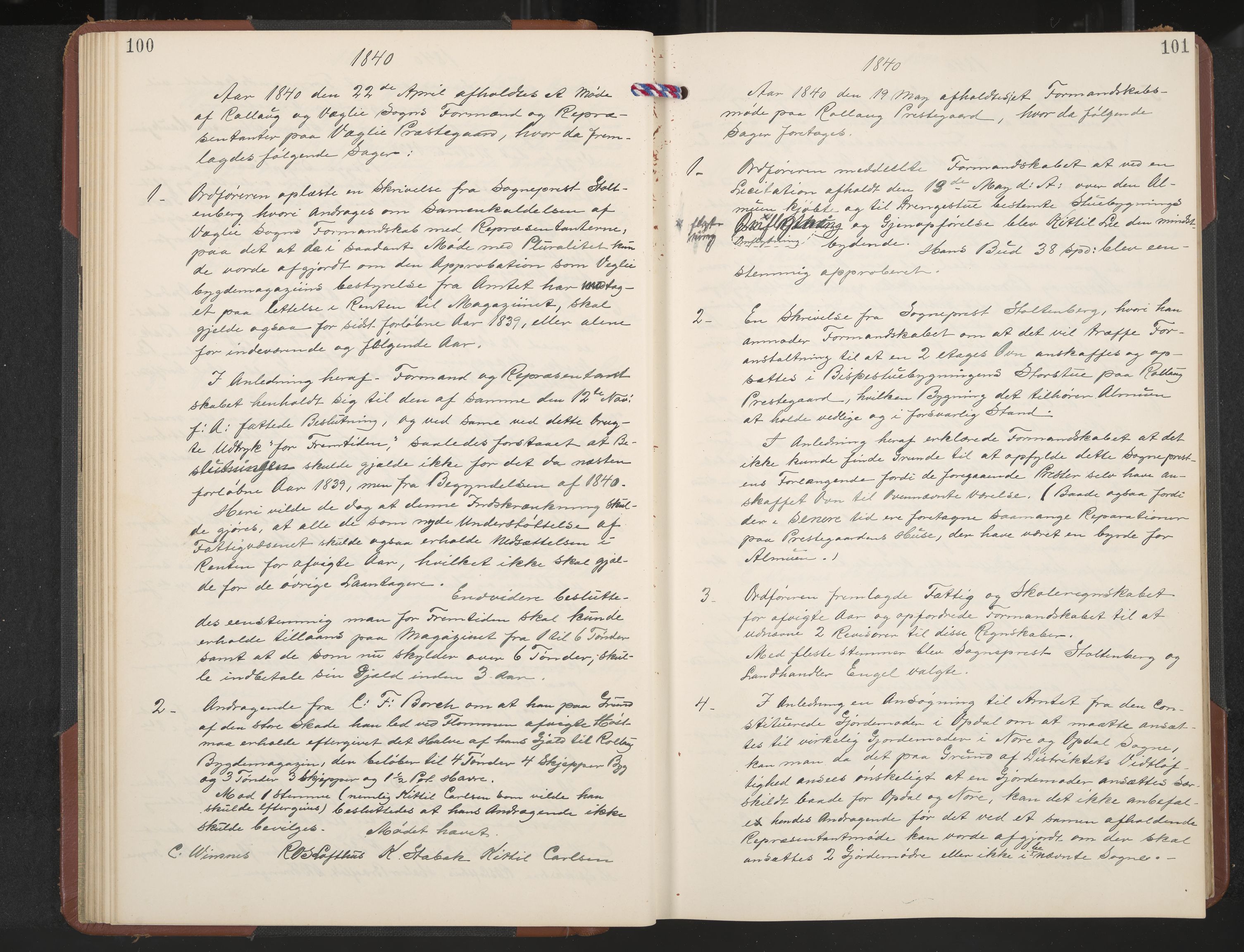 Rollag formannskap og sentraladministrasjon, IKAK/0632021-2/A/Aa/L0001: Møtebok med register, 1837-1859, p. 100-101