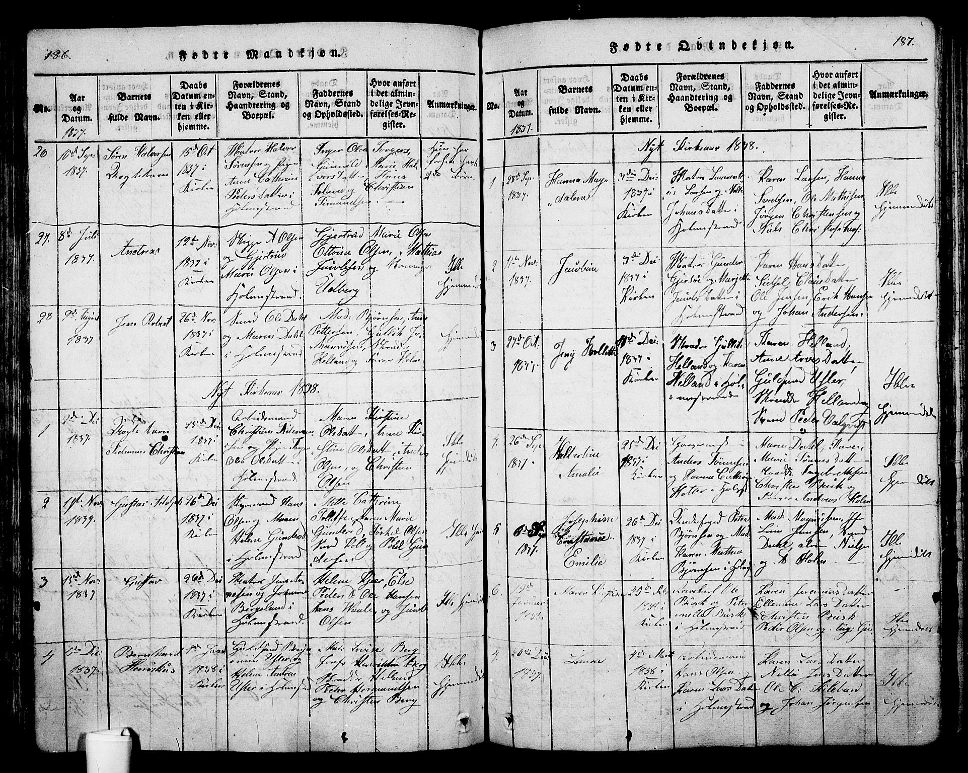Holmestrand kirkebøker, SAKO/A-346/G/Ga/L0001: Parish register (copy) no. 1, 1814-1848, p. 186-187