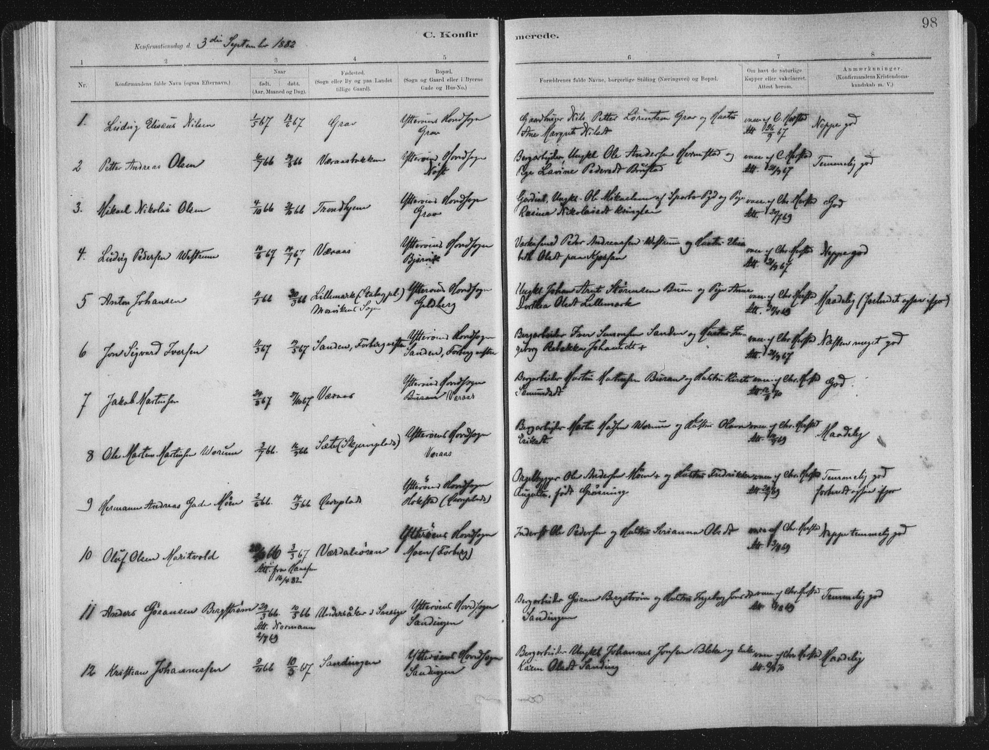 Ministerialprotokoller, klokkerbøker og fødselsregistre - Nord-Trøndelag, AV/SAT-A-1458/722/L0220: Parish register (official) no. 722A07, 1881-1908, p. 98