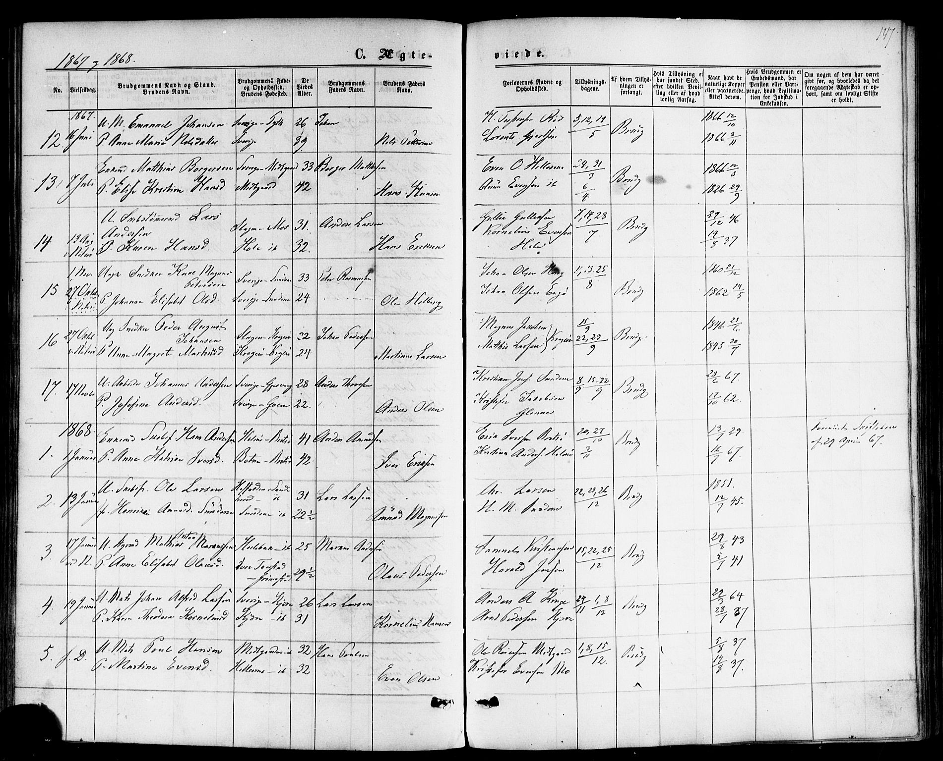 Nøtterøy kirkebøker, SAKO/A-354/F/Fb/L0001: Parish register (official) no. II 1, 1865-1878, p. 147