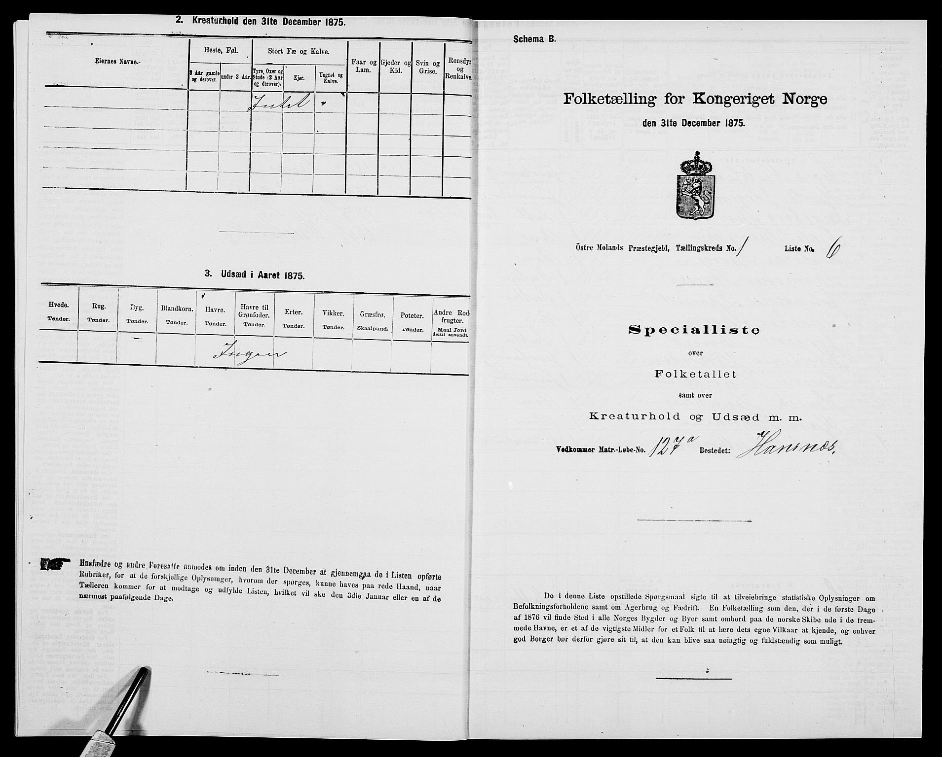 SAK, 1875 census for 0918P Austre Moland, 1875, p. 119