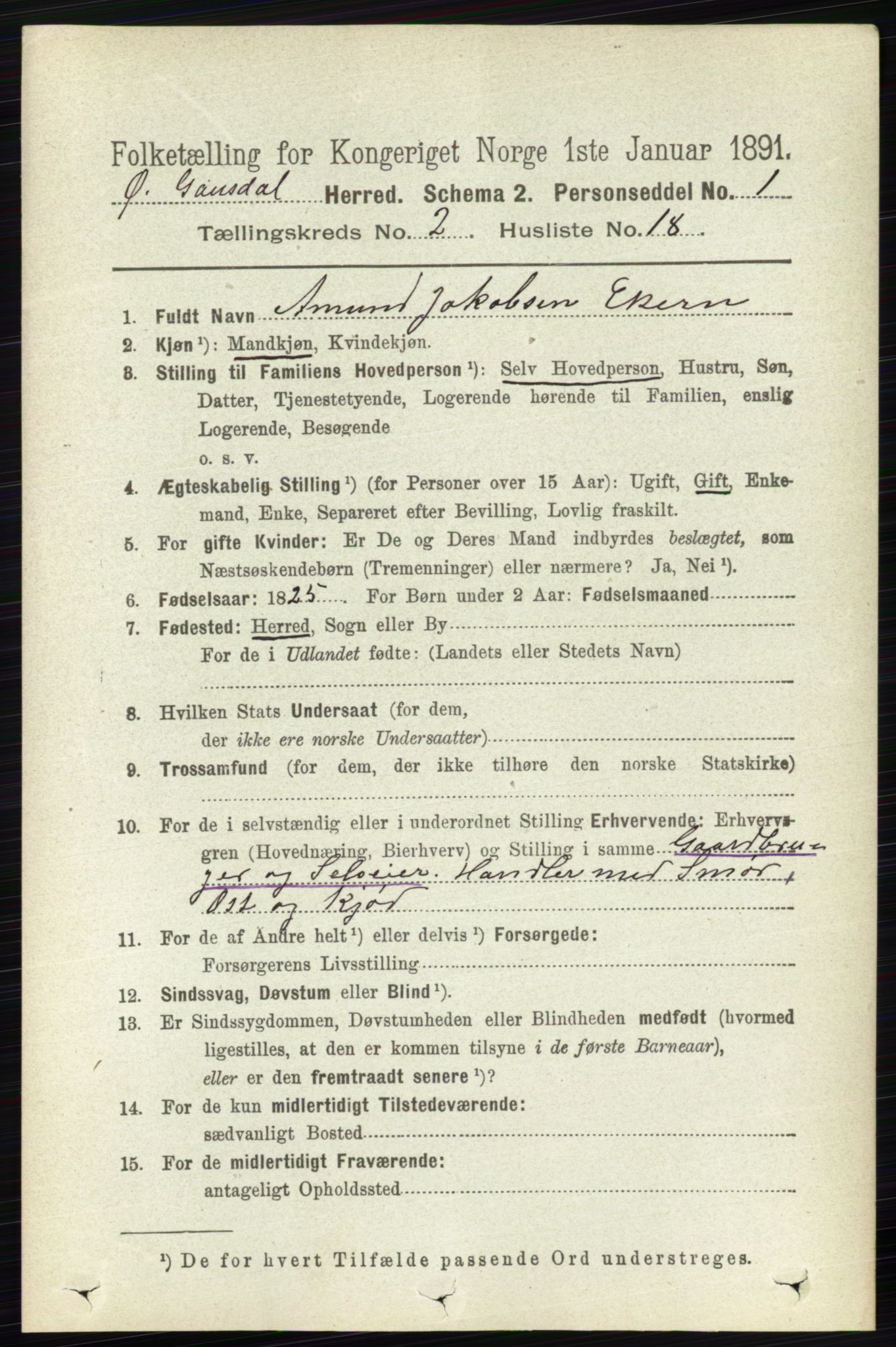 RA, 1891 census for 0522 Østre Gausdal, 1891, p. 1314