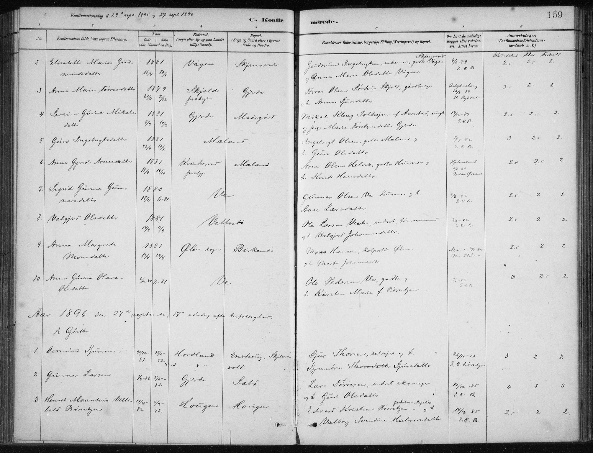 Etne sokneprestembete, AV/SAB-A-75001/H/Haa: Parish register (official) no. C  1, 1879-1919, p. 159