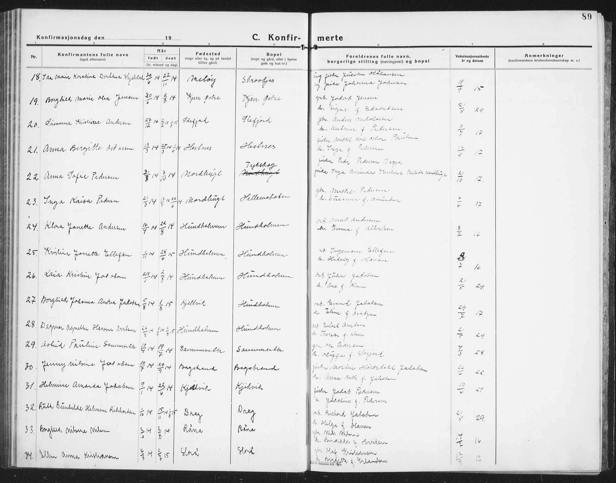 Ministerialprotokoller, klokkerbøker og fødselsregistre - Nordland, AV/SAT-A-1459/861/L0879: Parish register (copy) no. 861C05, 1926-1939, p. 89