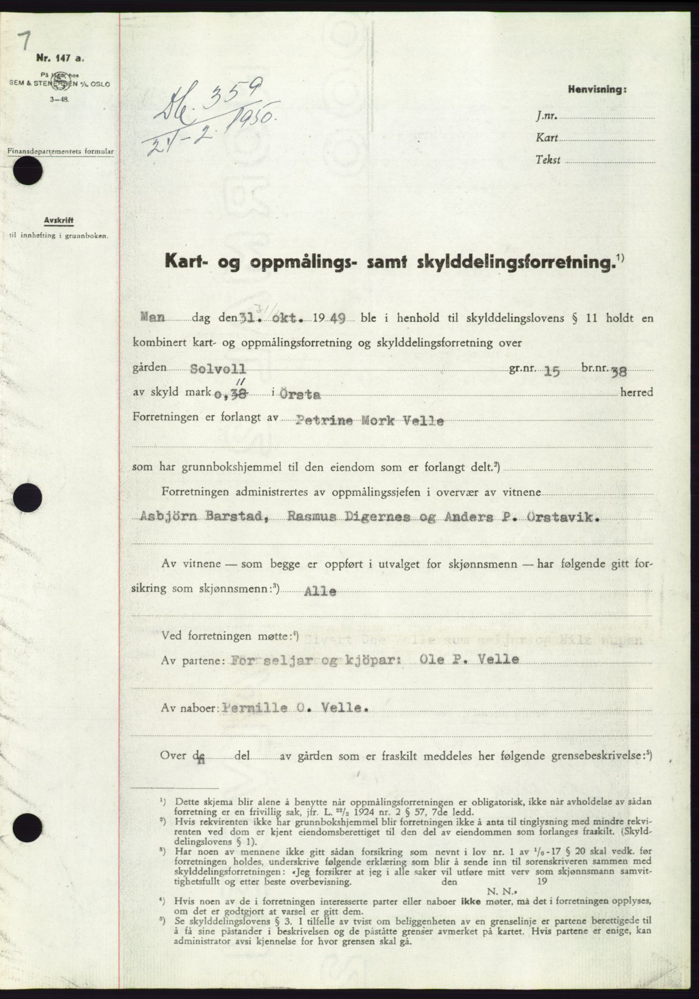 Søre Sunnmøre sorenskriveri, AV/SAT-A-4122/1/2/2C/L0086: Mortgage book no. 12A, 1949-1950, Diary no: : 359/1950