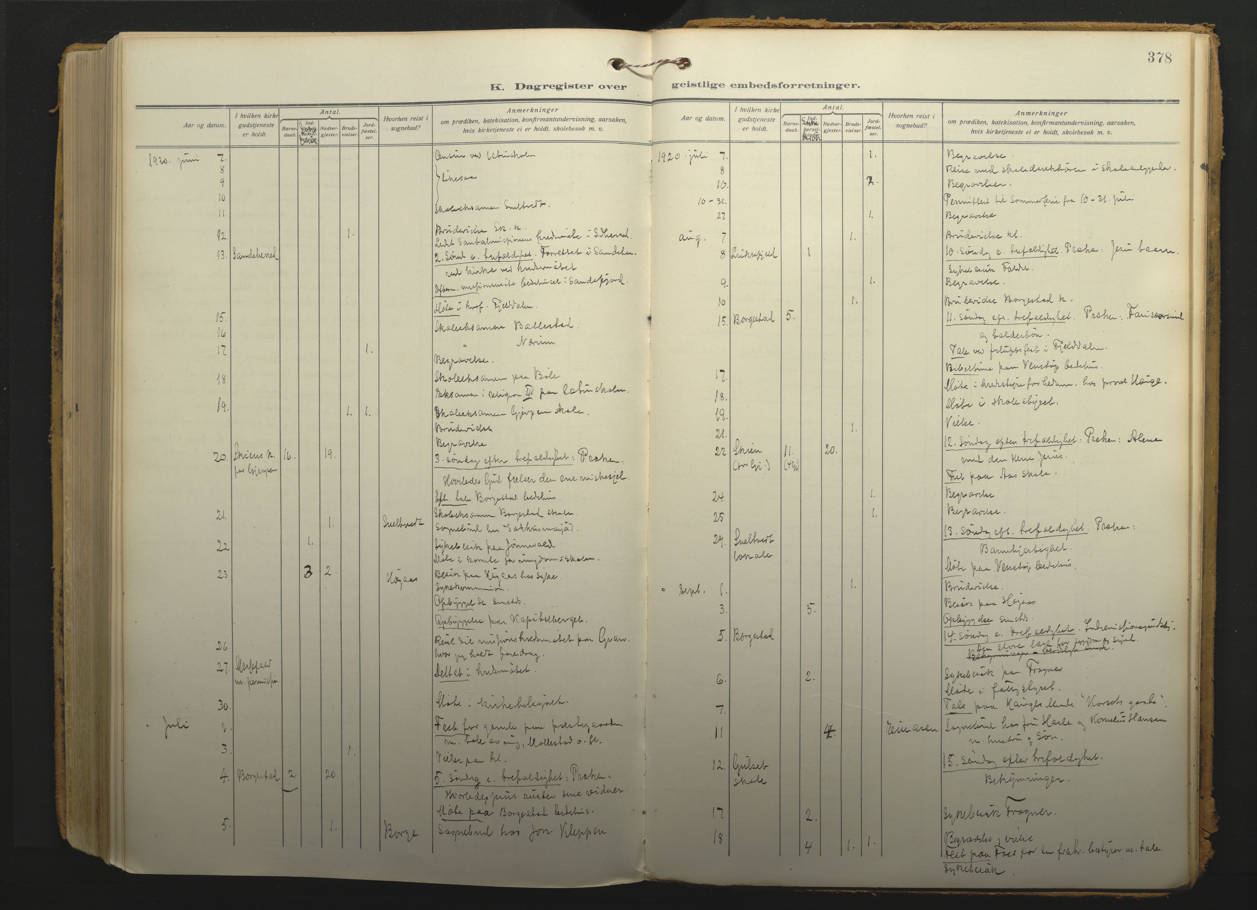 Gjerpen kirkebøker, SAKO/A-265/F/Fa/L0013: Parish register (official) no. I 13, 1914-1924, p. 378