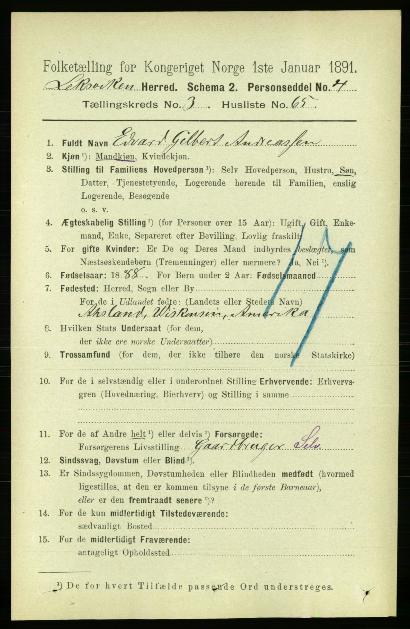 RA, 1891 census for 1718 Leksvik, 1891, p. 1562