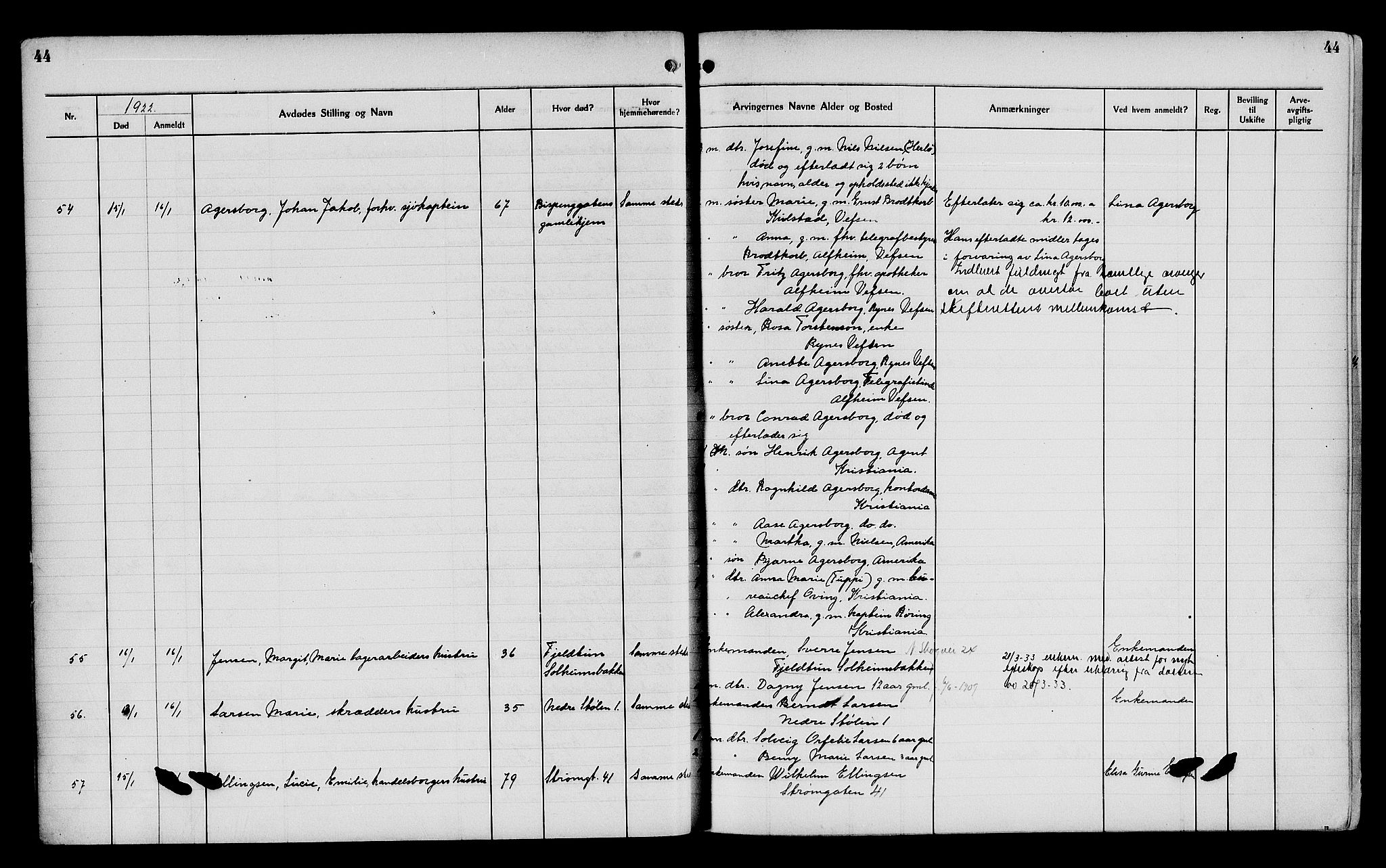 Byfogd og Byskriver i Bergen, AV/SAB-A-3401/06/06Na/L0014: Dødsfallsjournaler, 1921-1924, p. 44