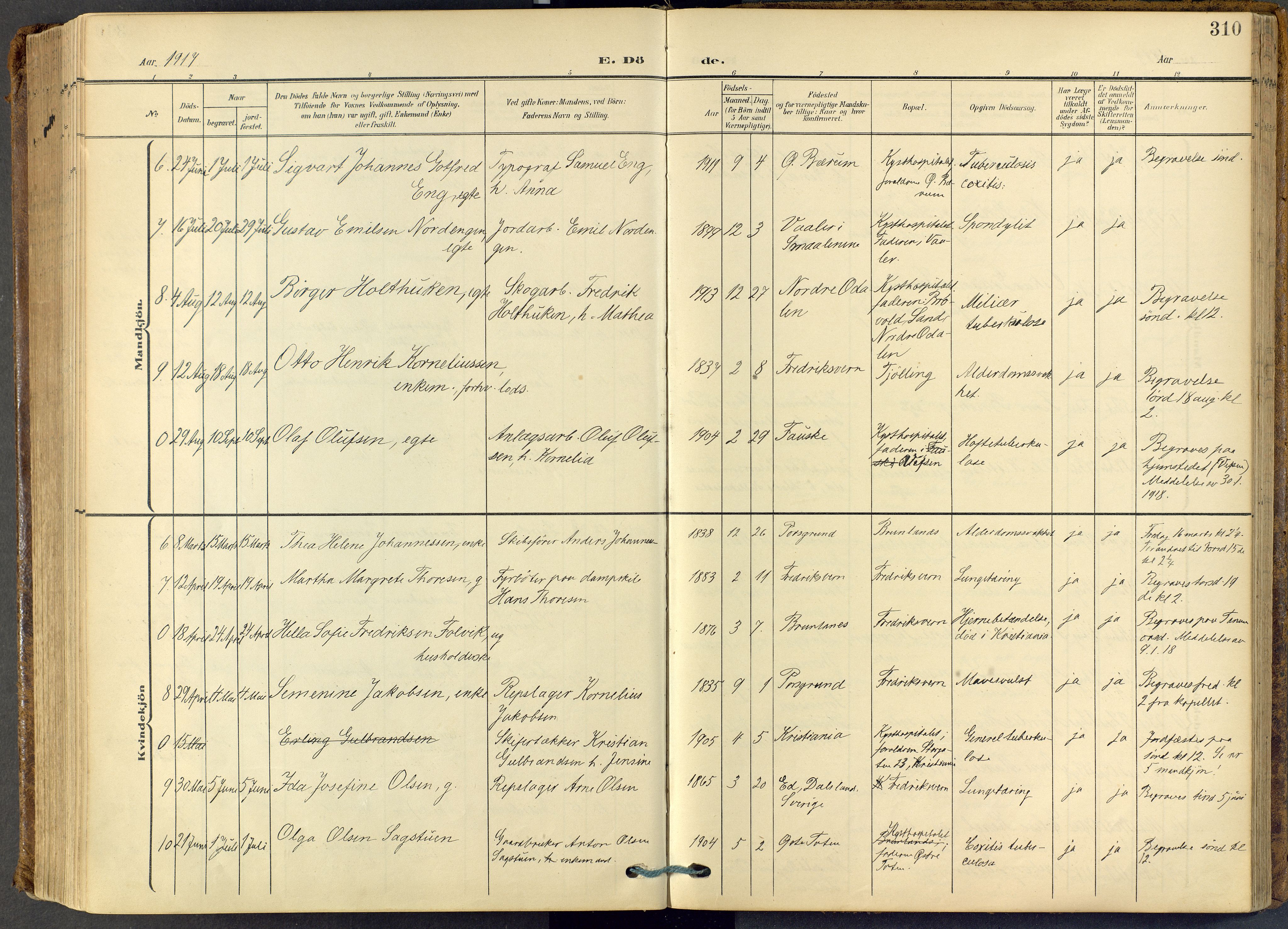 Stavern kirkebøker, SAKO/A-318/F/Fa/L0009: Parish register (official) no. 9, 1906-1955, p. 310