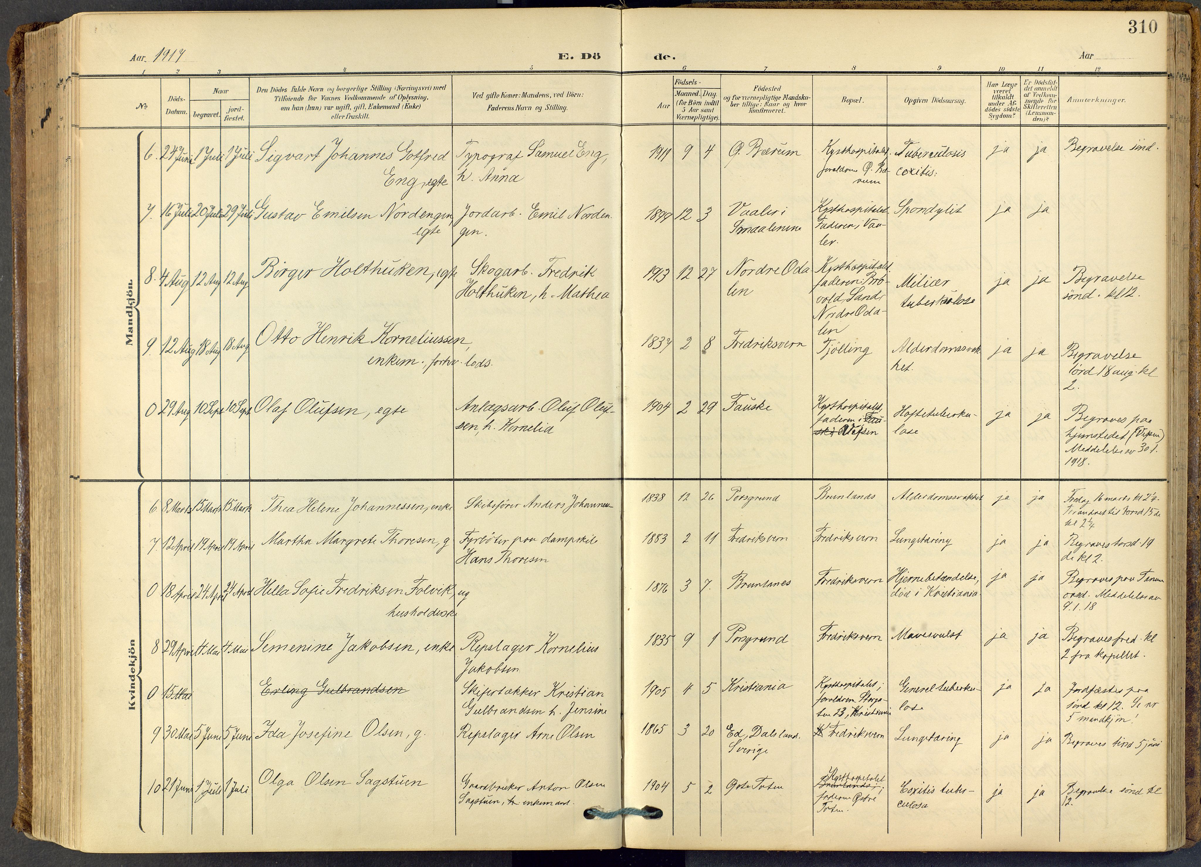 Stavern kirkebøker, AV/SAKO-A-318/F/Fa/L0009: Parish register (official) no. 9, 1906-1955, p. 310