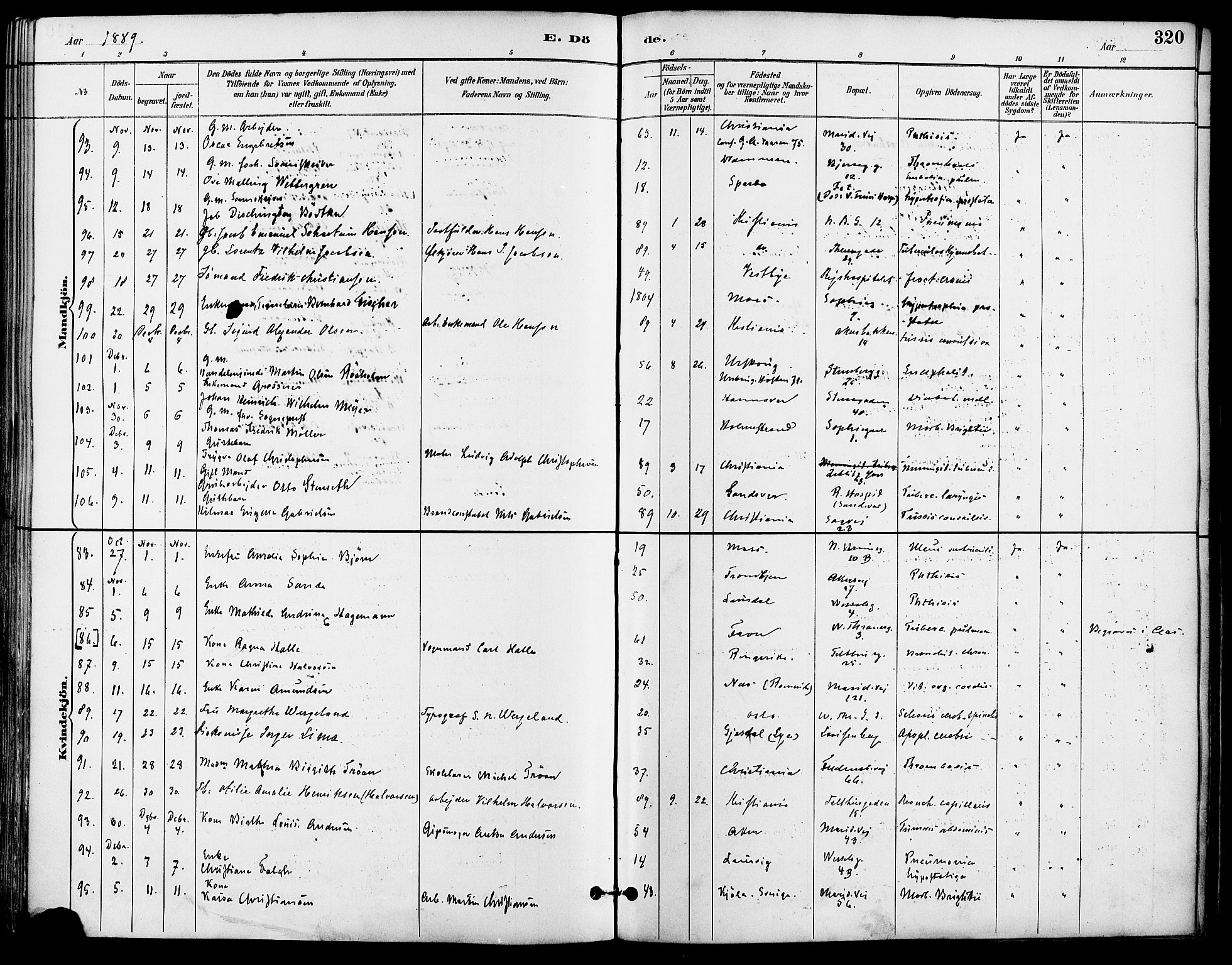 Gamle Aker prestekontor Kirkebøker, SAO/A-10617a/F/L0008: Parish register (official) no. 8, 1887-1896, p. 320