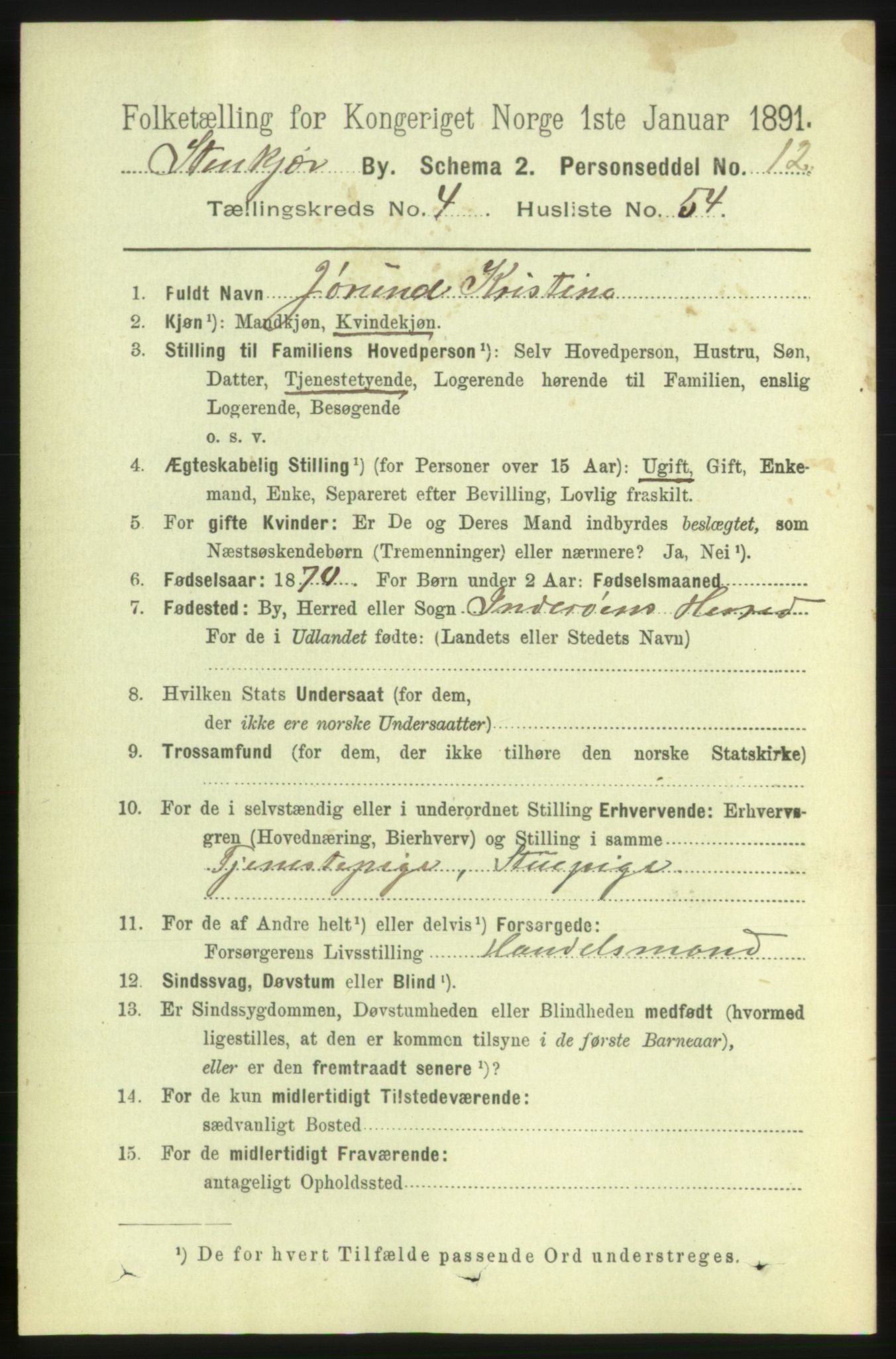 RA, 1891 census for 1702 Steinkjer, 1891, p. 1711