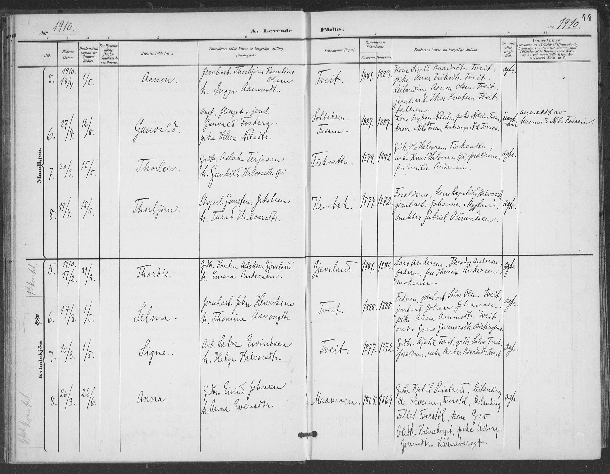 Åmli sokneprestkontor, AV/SAK-1111-0050/F/Fa/Fac/L0012: Parish register (official) no. A 12, 1900-1914, p. 44