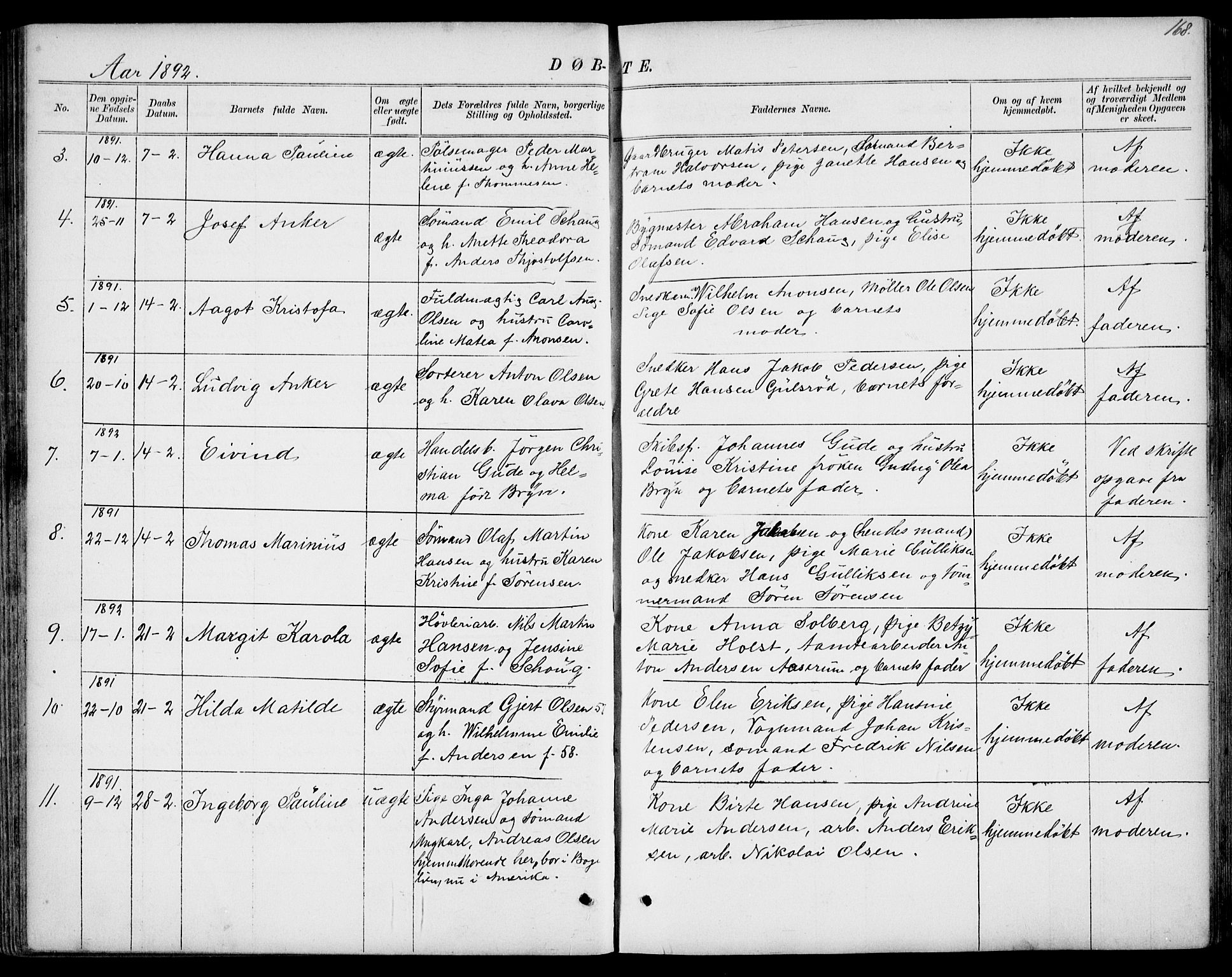 Larvik kirkebøker, AV/SAKO-A-352/G/Gb/L0003: Parish register (copy) no. II 3, 1867-1899, p. 168