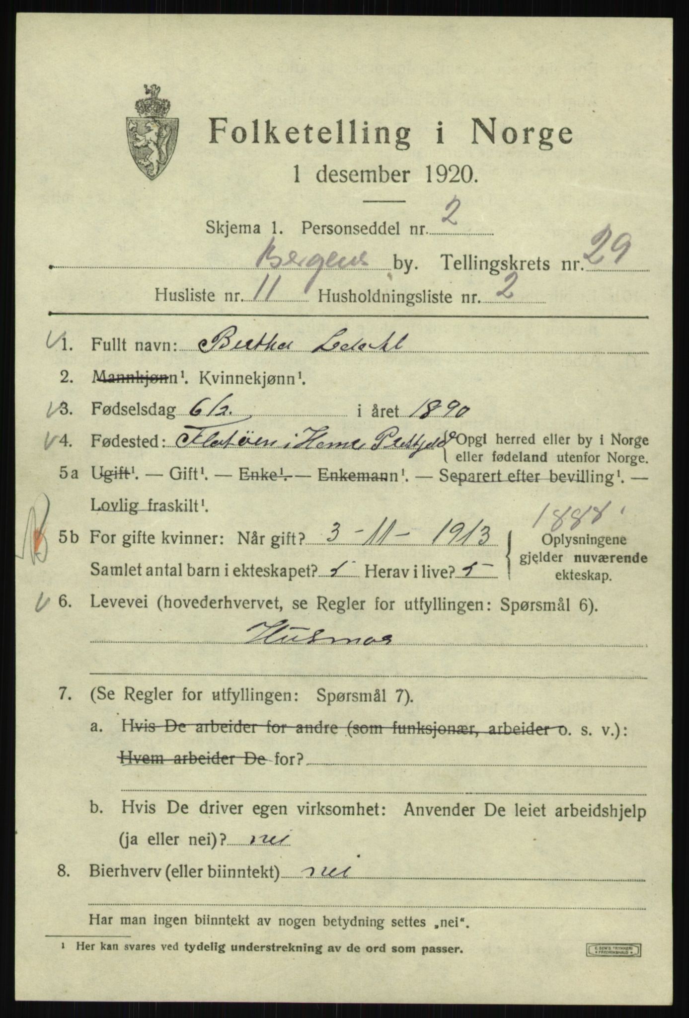 SAB, 1920 census for Bergen, 1920, p. 94127