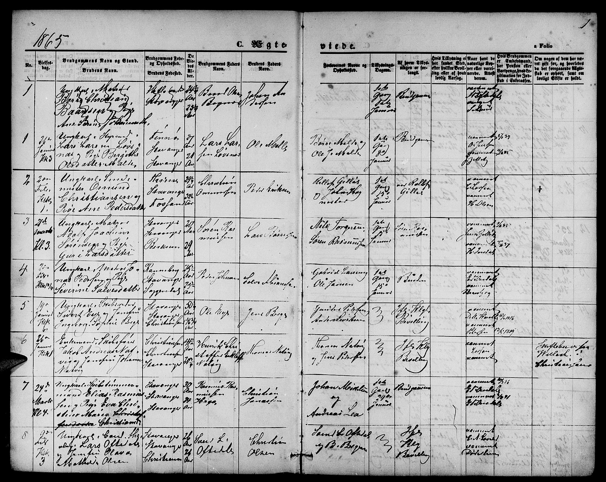 St. Petri sokneprestkontor, SAST/A-101813/001/30/30BB/L0002: Parish register (copy) no. B 2, 1865-1885, p. 1