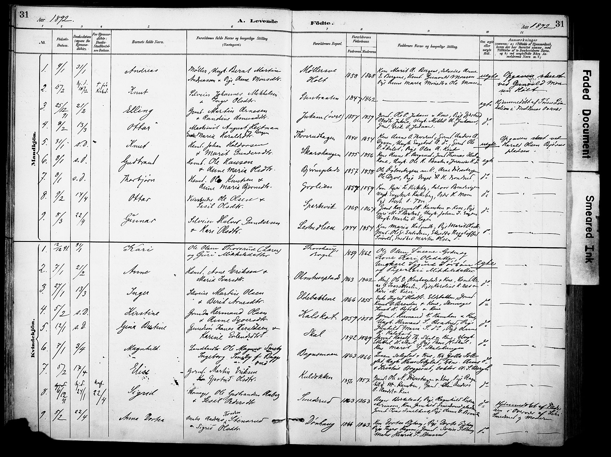 Sør-Aurdal prestekontor, AV/SAH-PREST-128/H/Ha/Haa/L0009: Parish register (official) no. 9, 1886-1906, p. 31