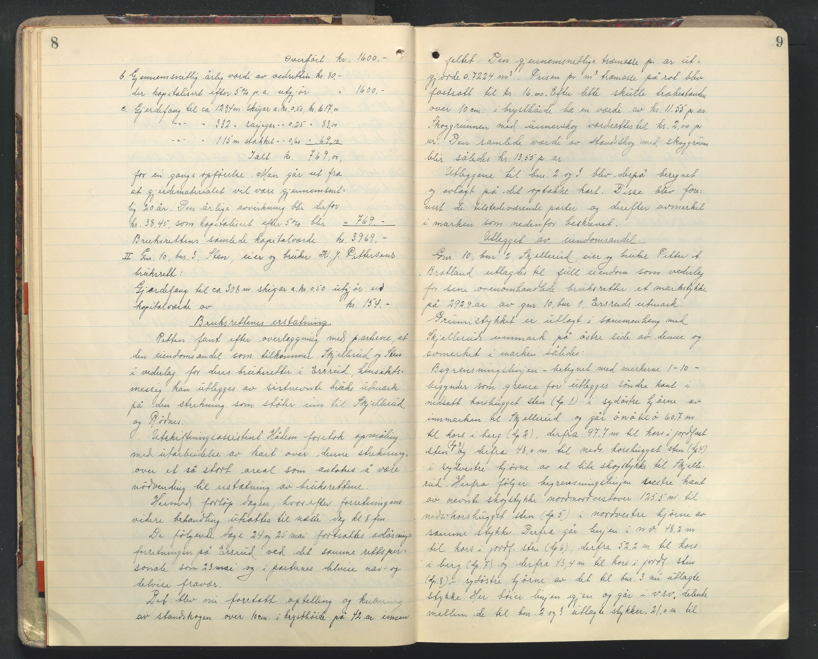 Utskiftningsformannen i Oppland fylke, AV/SAH-JORDSKIFTEO-001/G/Ga/L0007/0001: Rettsbøker / Rettsbok - protokoll nr.13, 1923-1926, p. 8-9