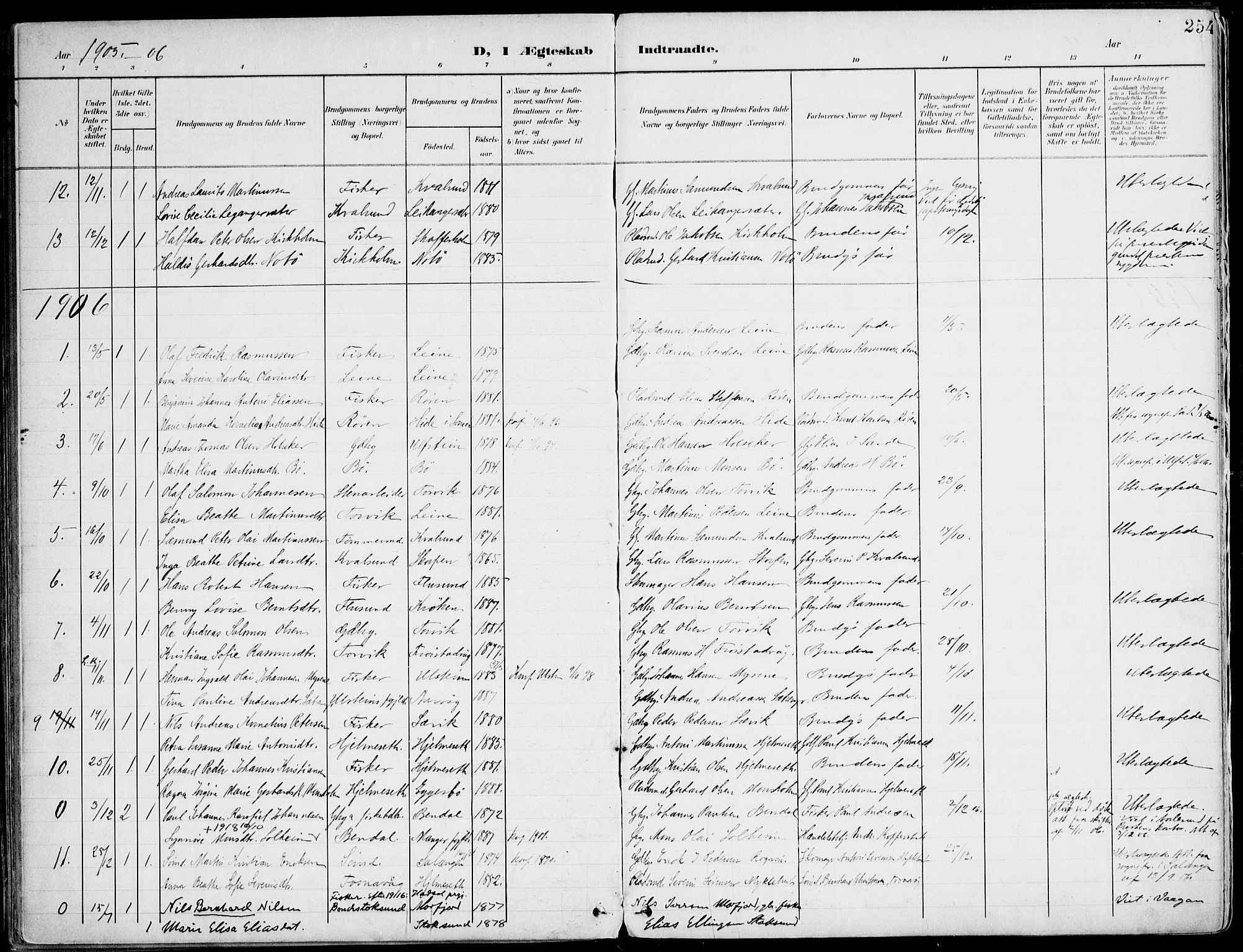 Ministerialprotokoller, klokkerbøker og fødselsregistre - Møre og Romsdal, SAT/A-1454/507/L0075: Parish register (official) no. 507A10, 1901-1920, p. 254