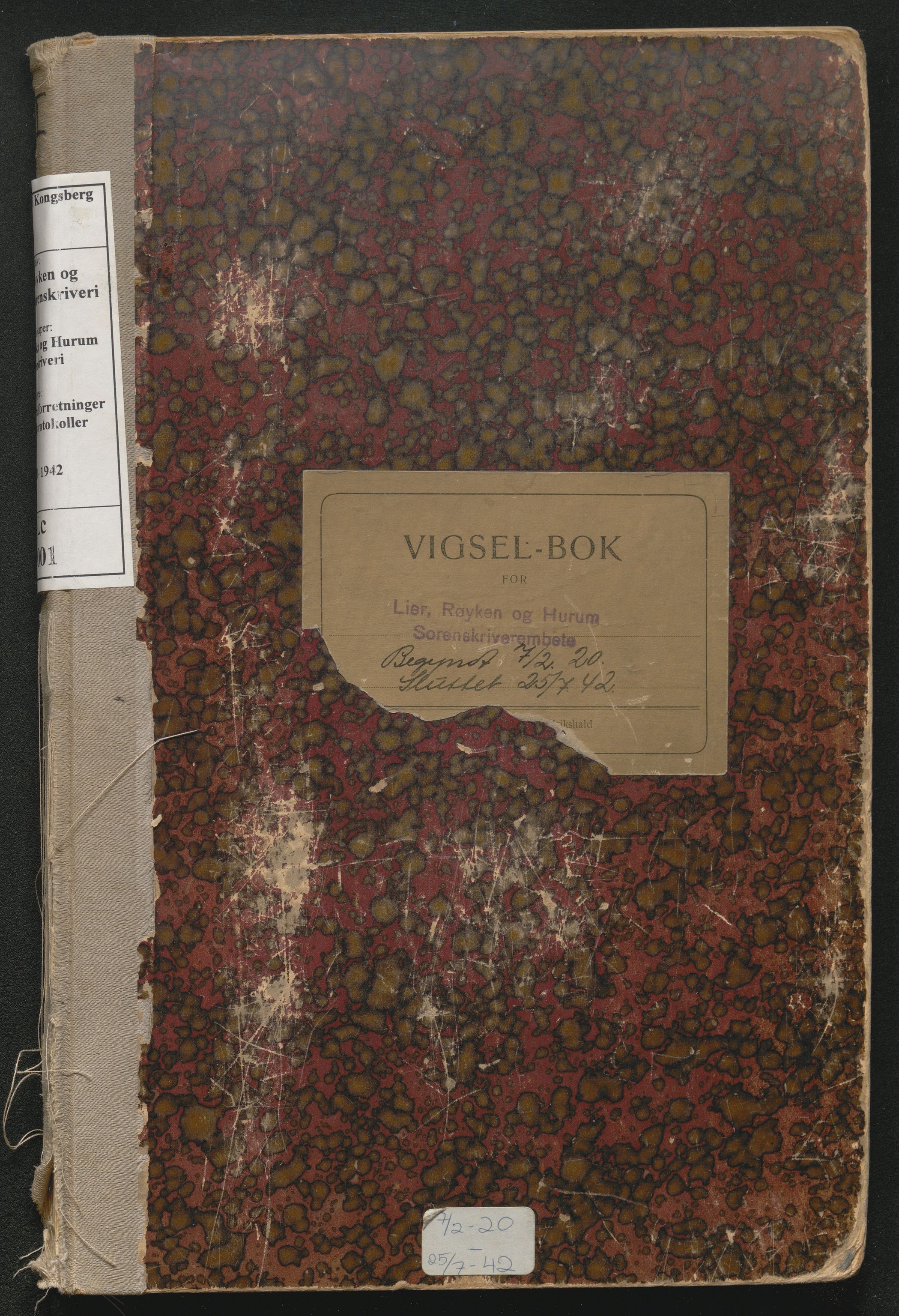 Lier, Røyken og Hurum sorenskriveri, AV/SAKO-A-89/L/Lc/L0001: Vigselprotokoll, 1920-1942