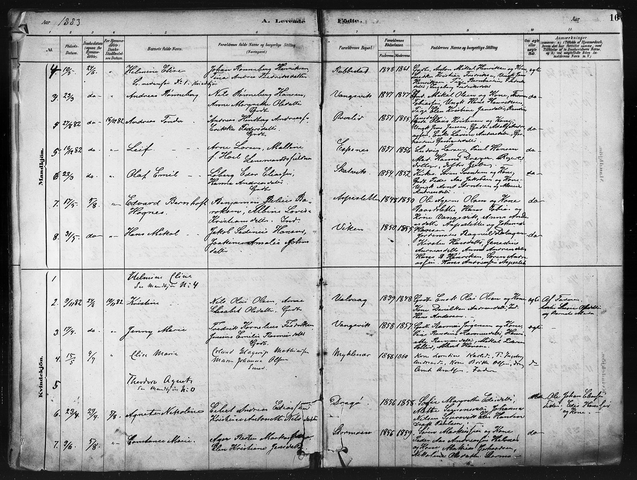 Tranøy sokneprestkontor, SATØ/S-1313/I/Ia/Iaa/L0009kirke: Parish register (official) no. 9, 1878-1904, p. 16
