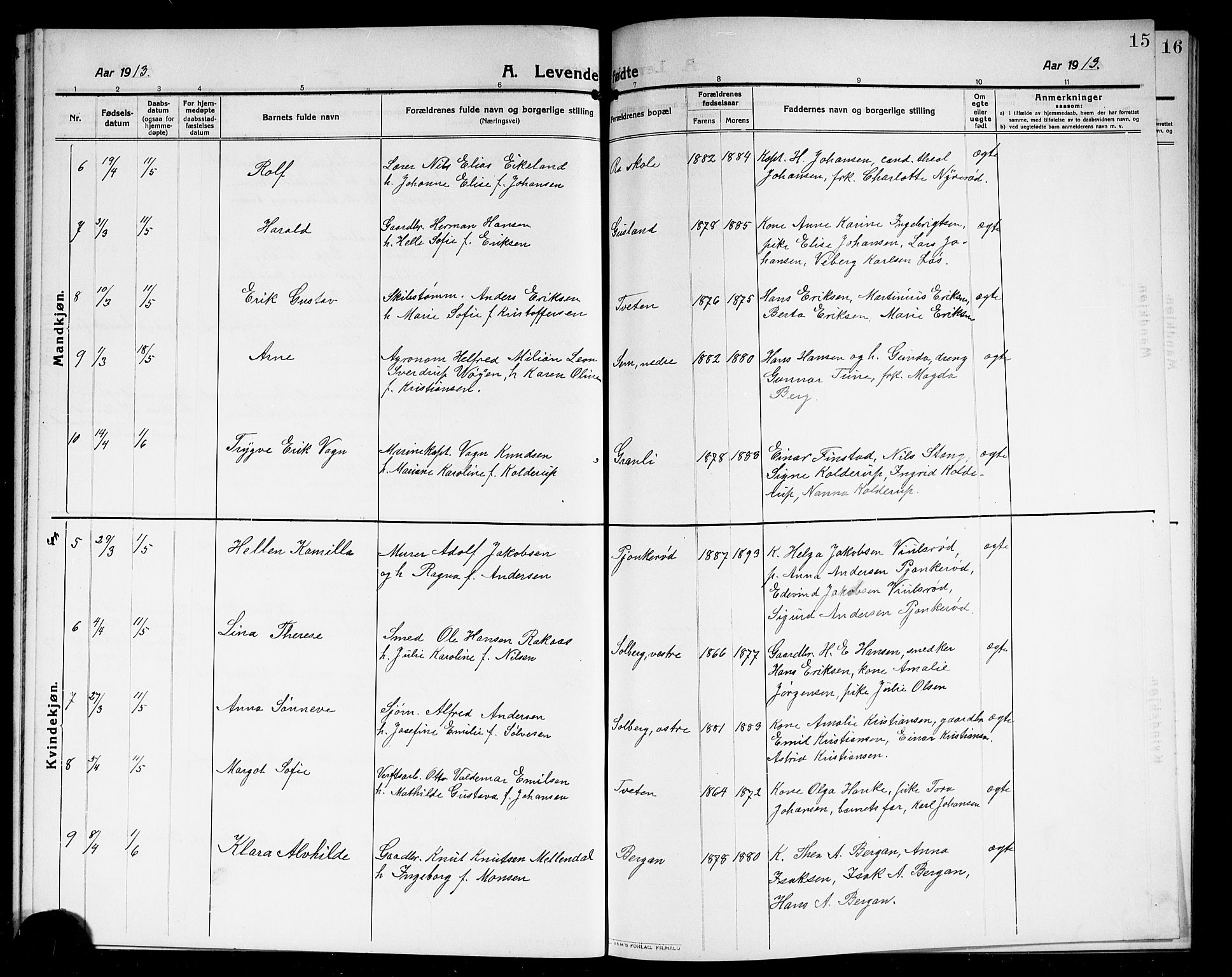 Borre kirkebøker, AV/SAKO-A-338/G/Ga/L0006: Parish register (copy) no. I 6, 1911-1919, p. 15