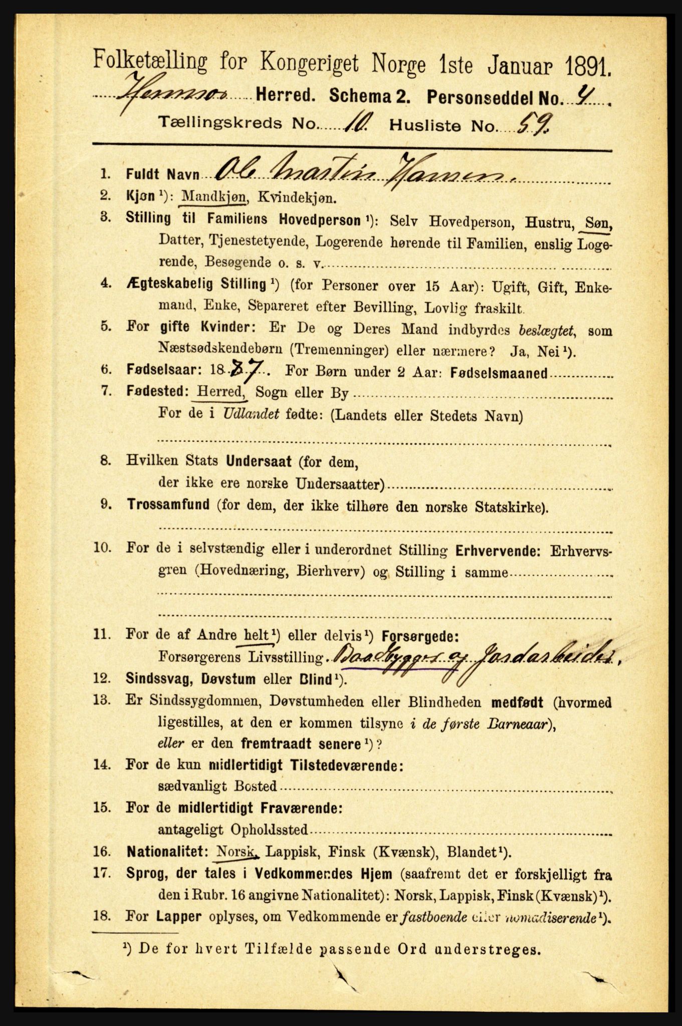 RA, 1891 census for 1832 Hemnes, 1891, p. 5239