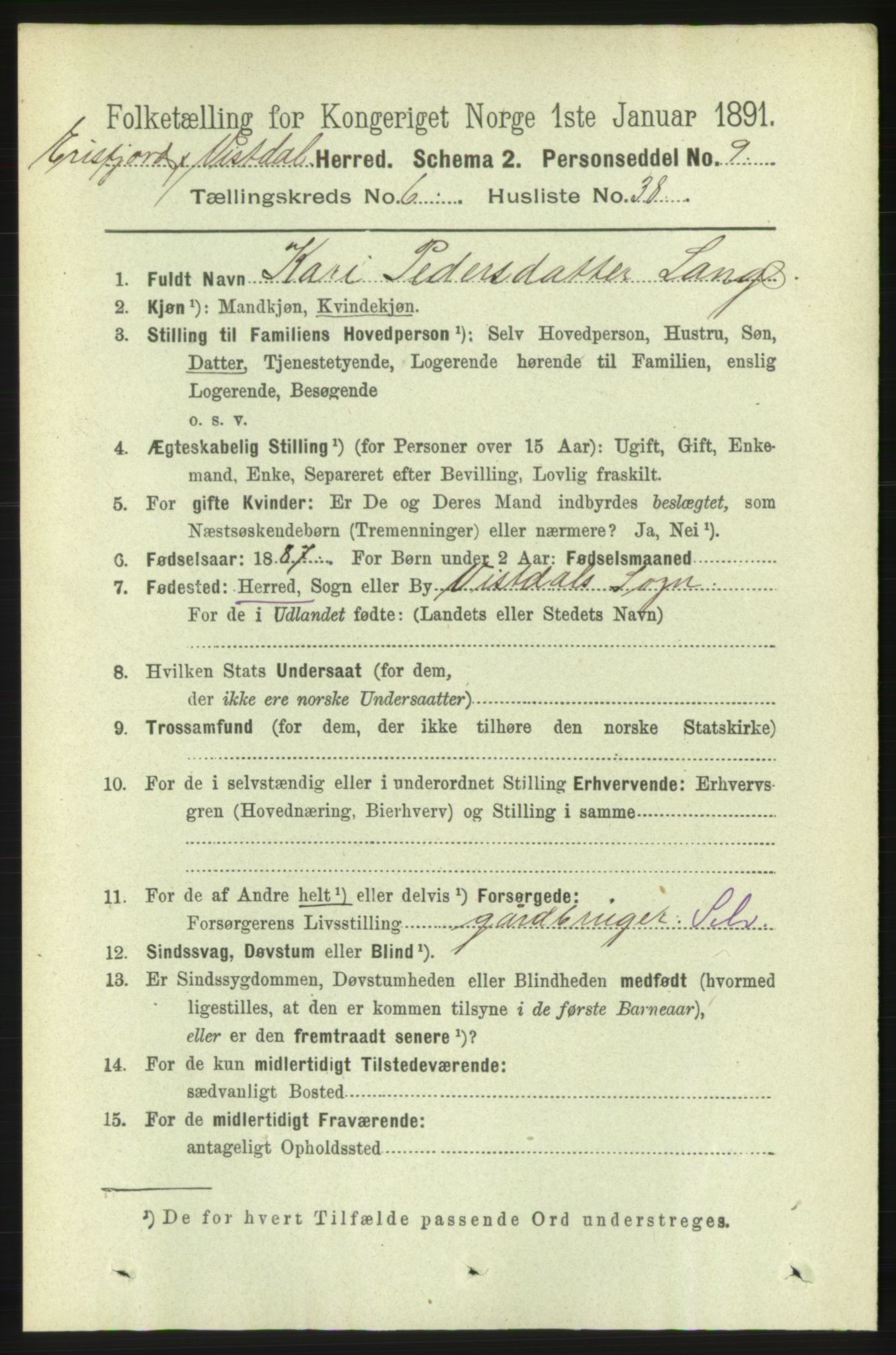 RA, 1891 census for 1542 Eresfjord og Vistdal, 1891, p. 1737