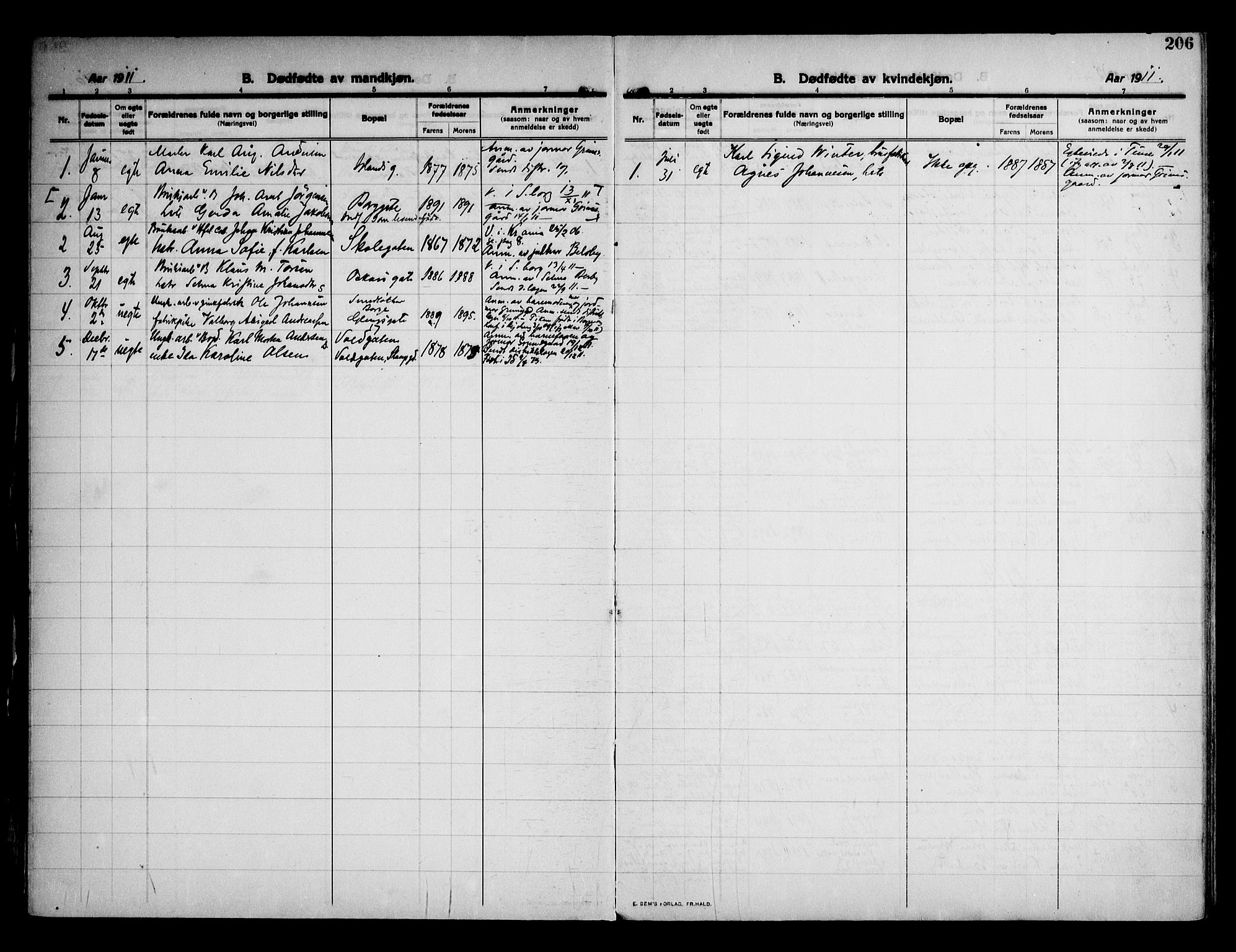 Sarpsborg prestekontor Kirkebøker, AV/SAO-A-2006/F/Fa/L0008: Parish register (official) no. 8, 1910-1920, p. 206